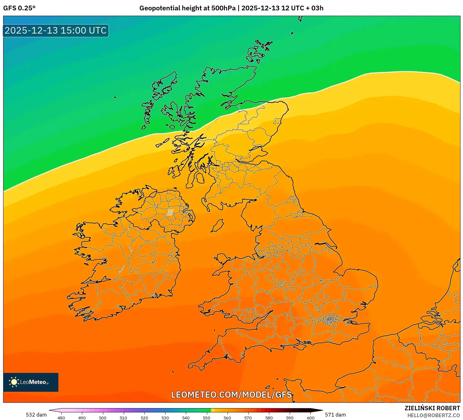 GFS model - Britania Raya, Ketinggian geopotensial pada 500 hPa