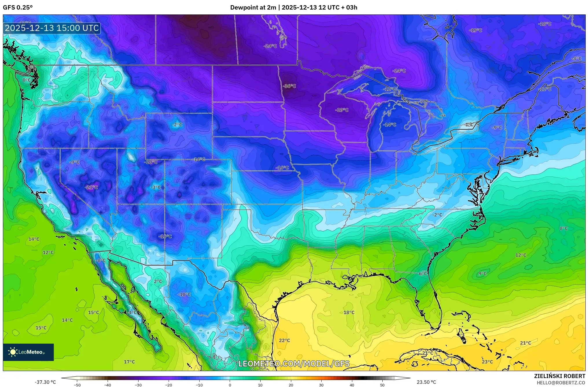 GFS model - Amerika Serikat, Titik Embun 2 m