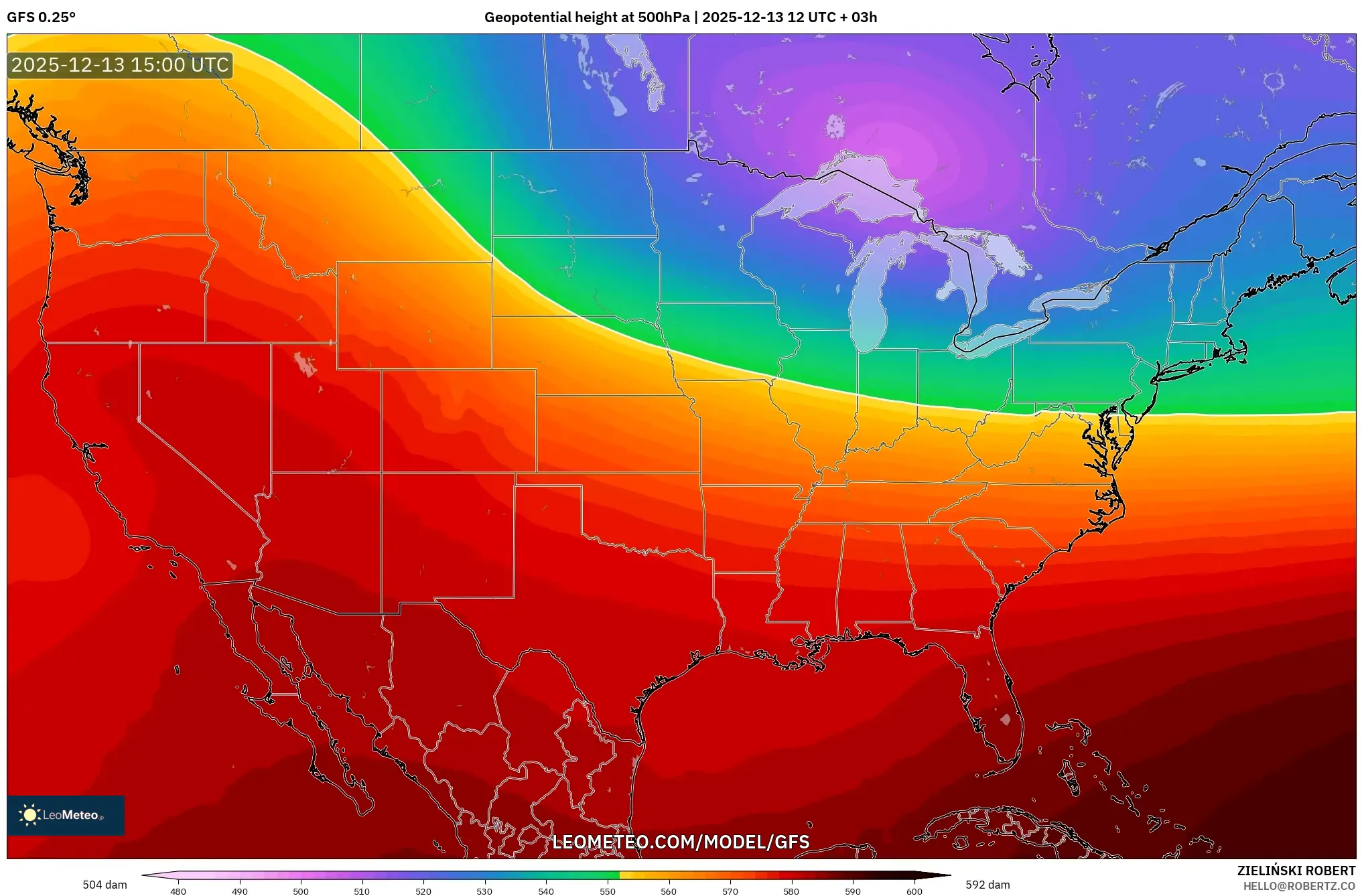 GFS model - Amerika Serikat, Ketinggian geopotensial pada 500 hPa