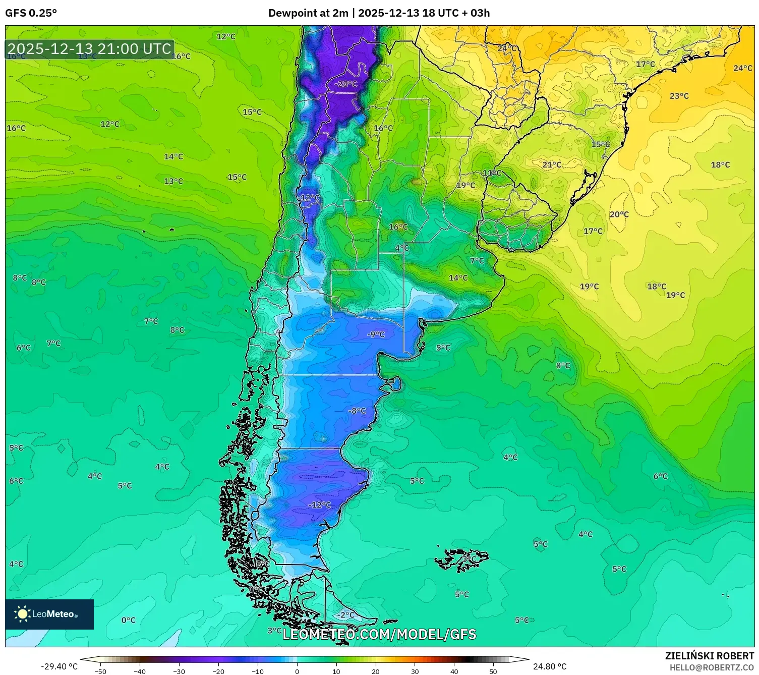 GFS model - Argentina, Takat Embun 2 m