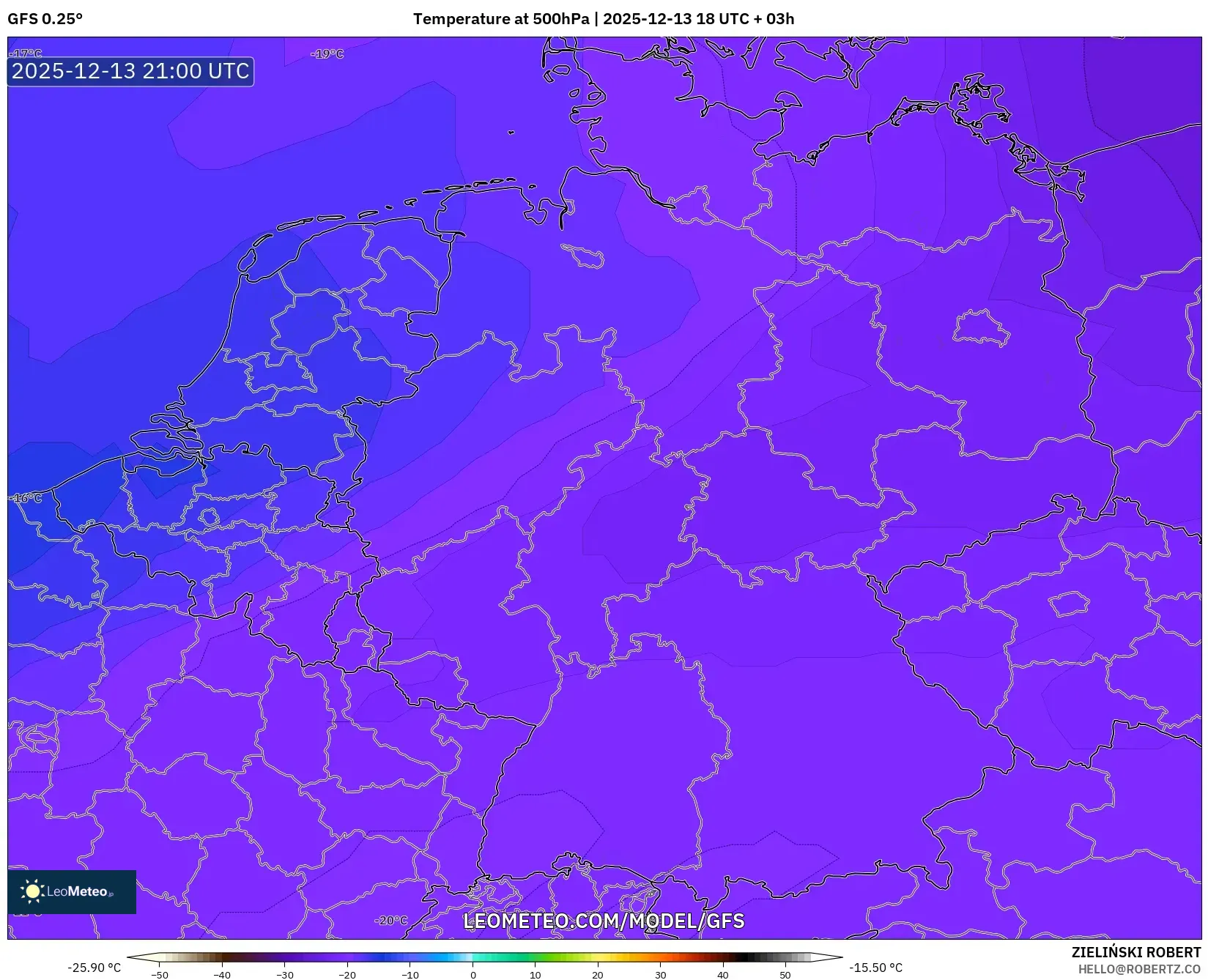 GFS model - Jerman, Suhu 500 hPa
