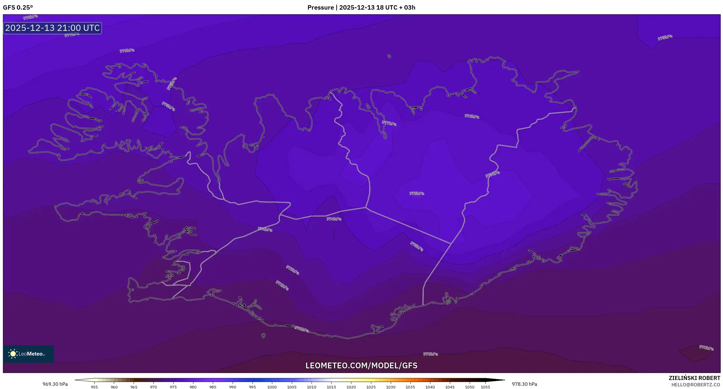 GFS model - Iceland, Pressure