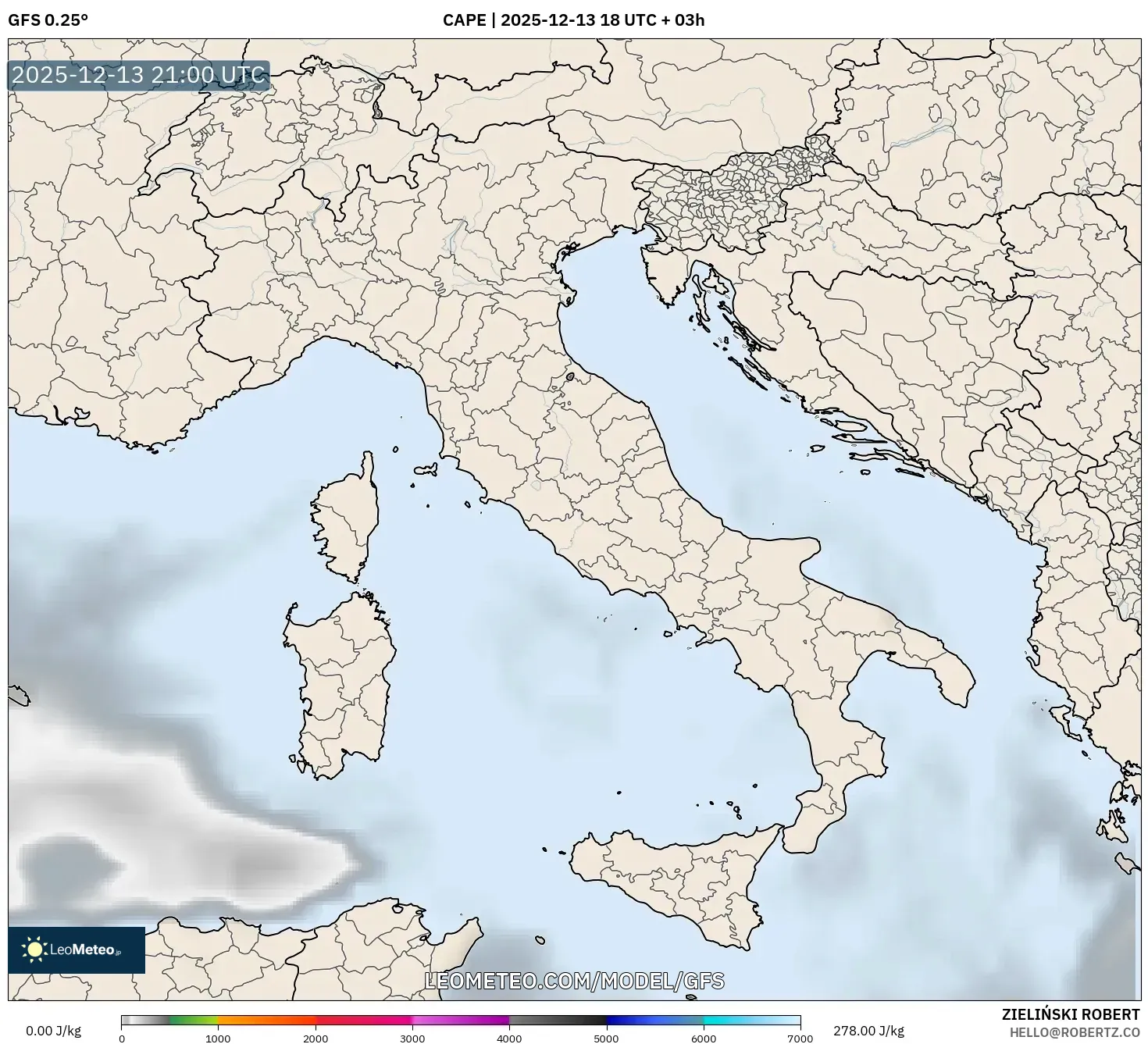 GFS model - Italy, CAPE
