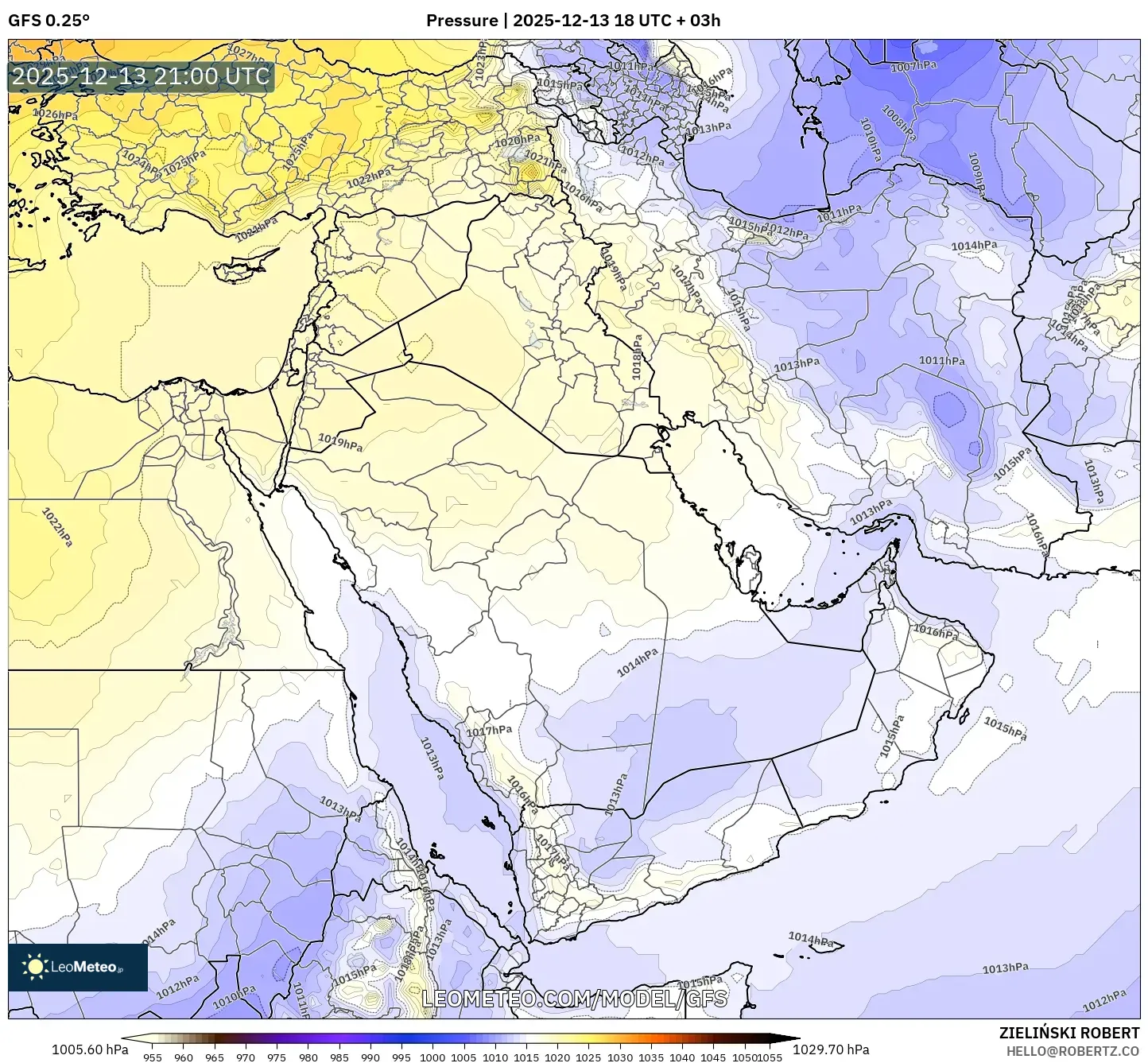 GFS model - Timur Tengah, Tekanan