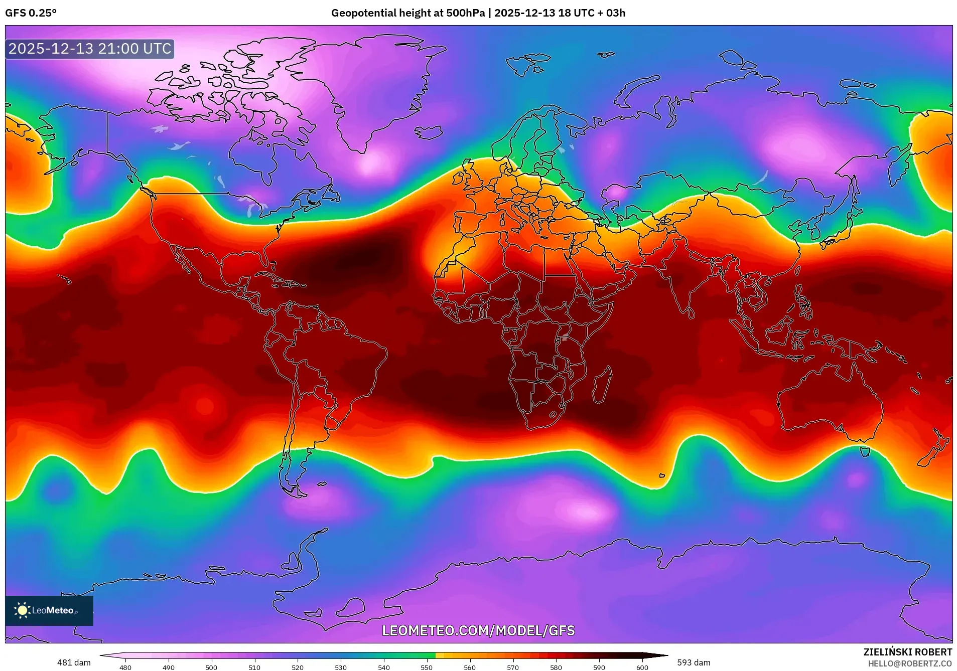 GFS model - Dunia, Ketinggian geopotensial pada 500 hPa