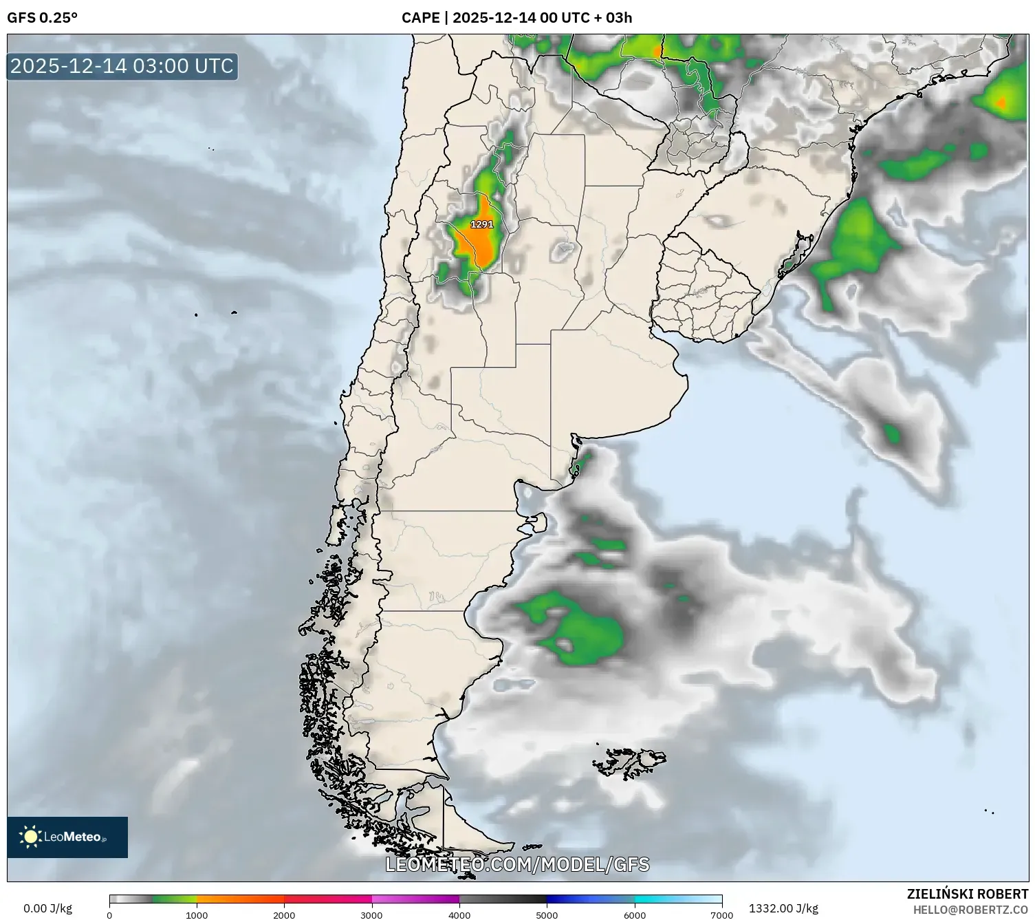 GFS model - Argentina, CAPE