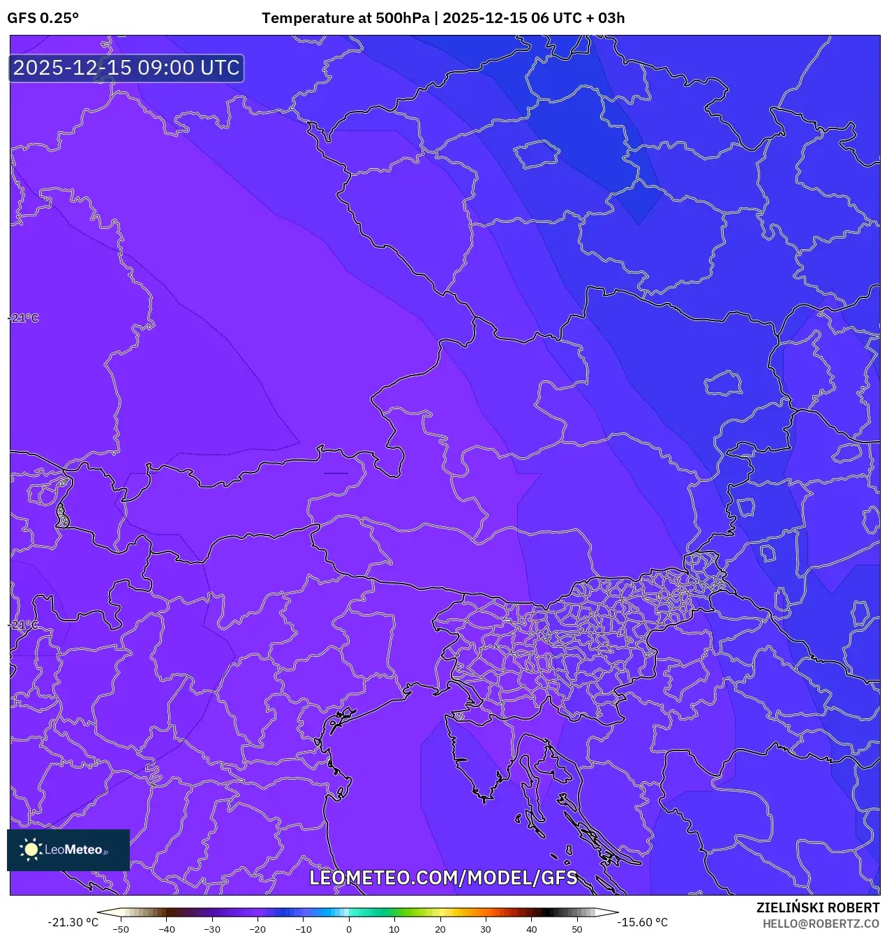 GFS model - Austria, Temperature at 500hPa