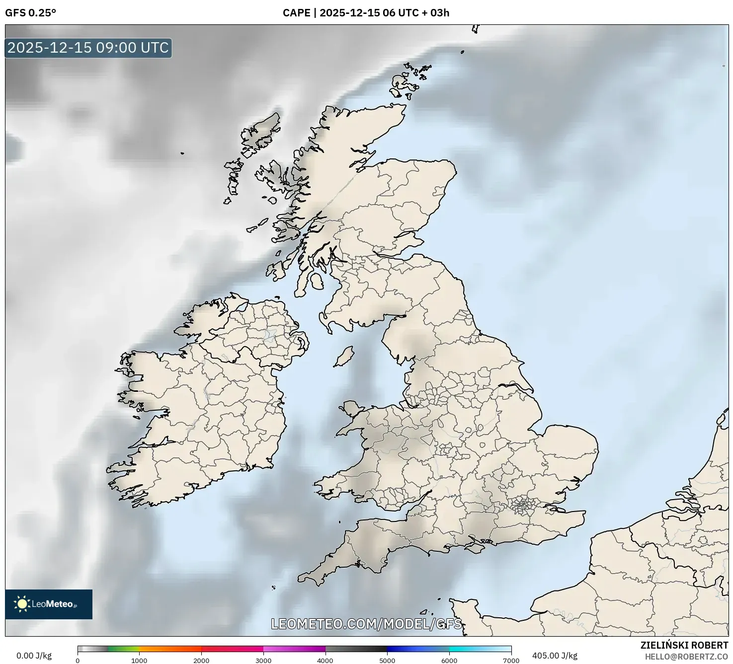 GFS model - United Kingdom, CAPE