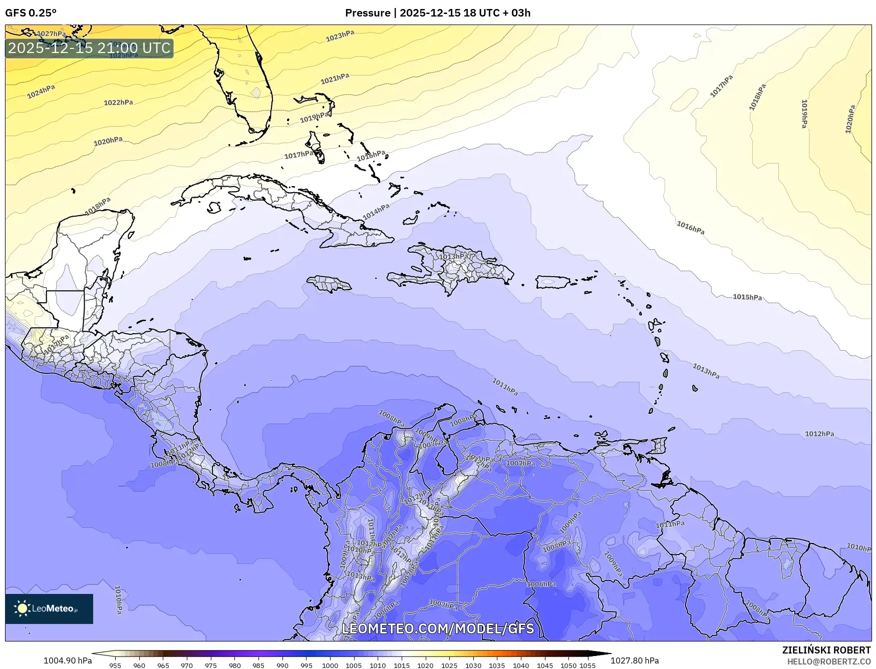 GFS model - Caribbean, Pressure