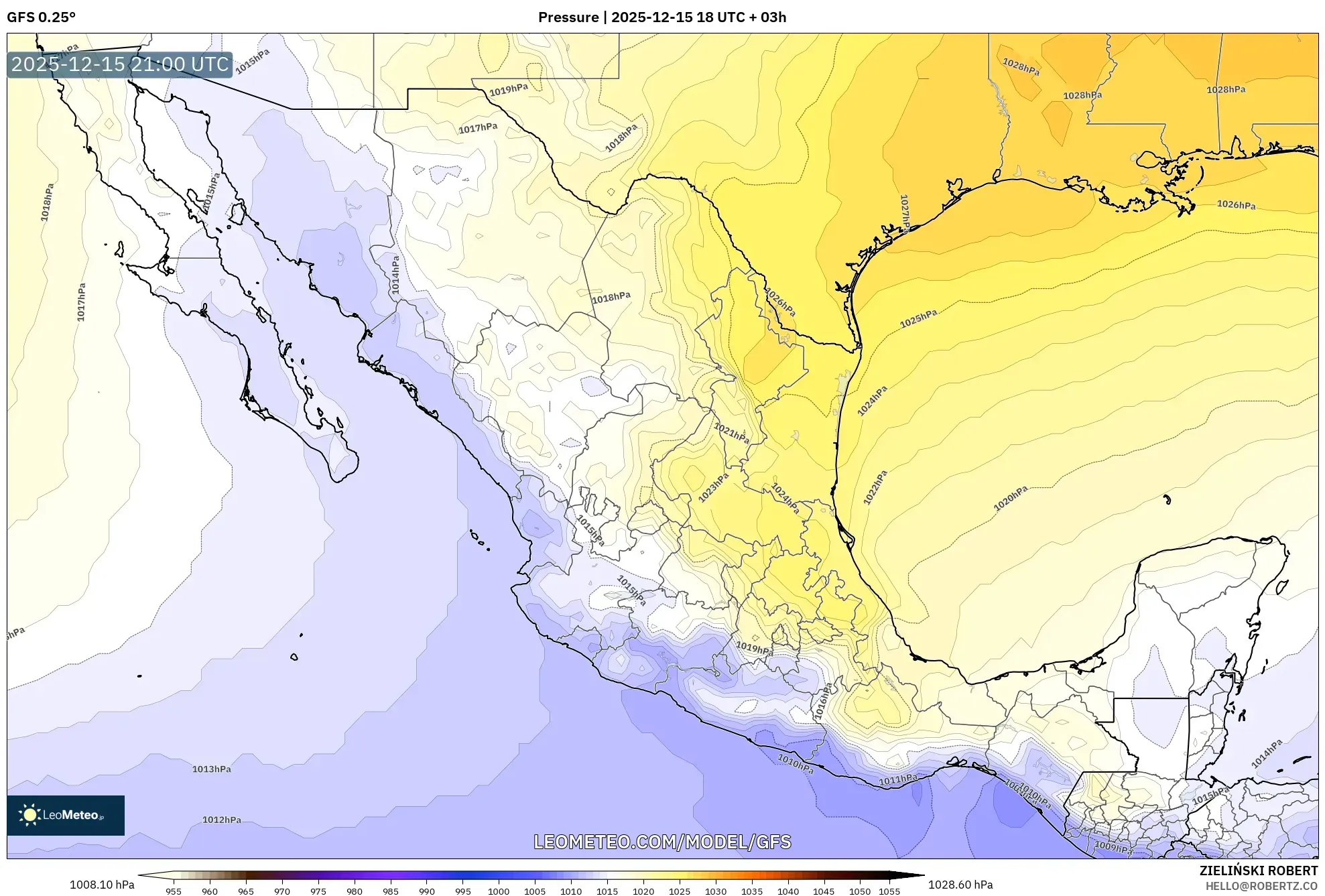 GFS model - Mexico, Pressure