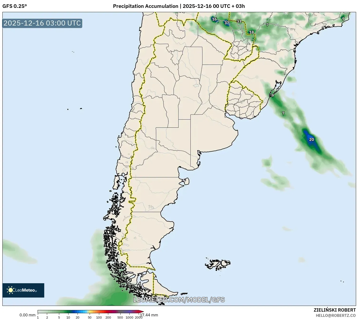 GFS model - Argentina, Precipitation Accumulation