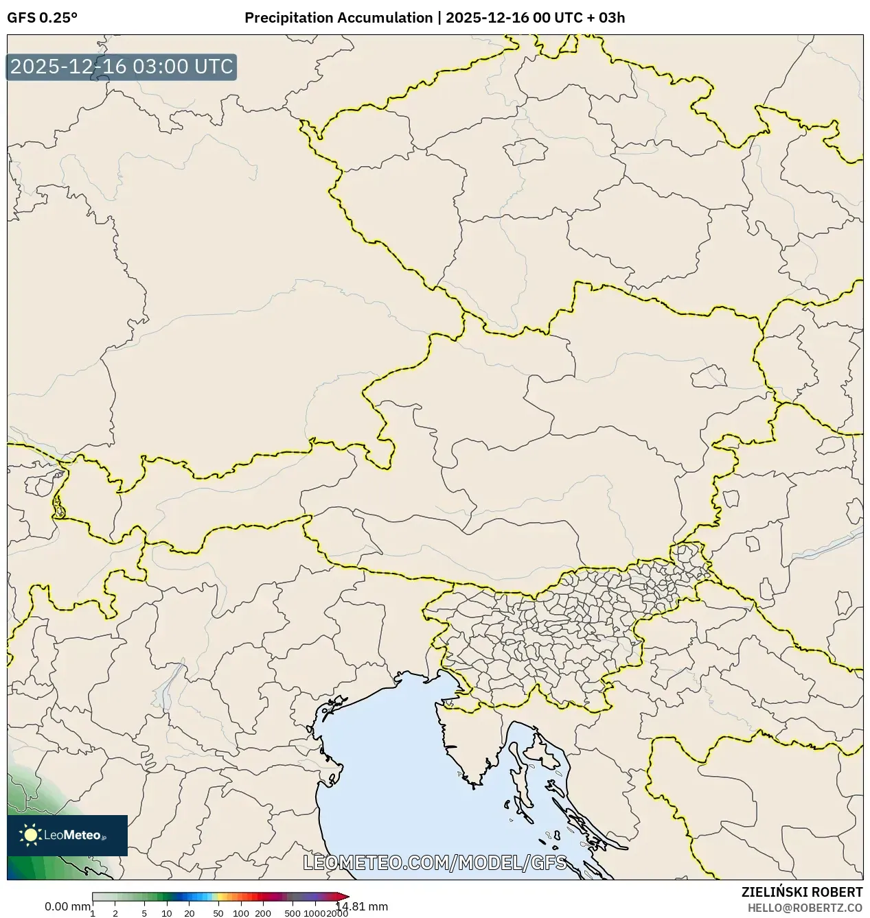 GFS model - Austria, Precipitation Accumulation