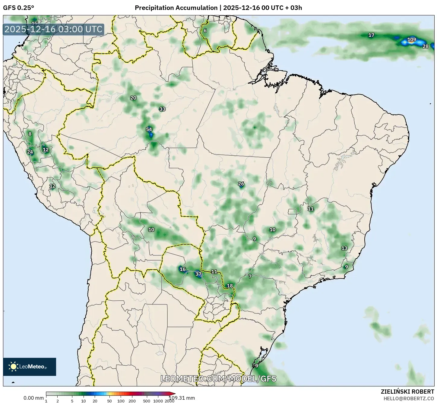 GFS model - Brazil, Precipitation Accumulation