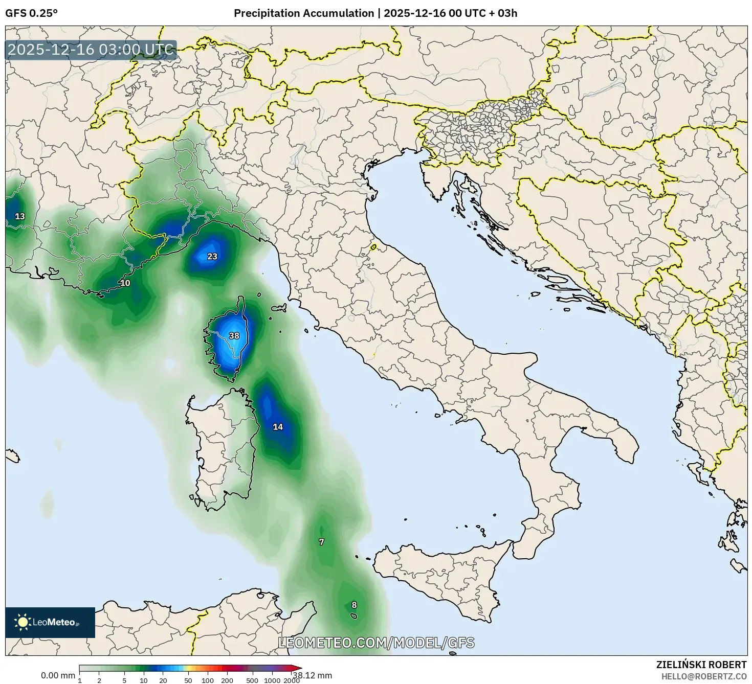GFS model - Italy, Precipitation Accumulation