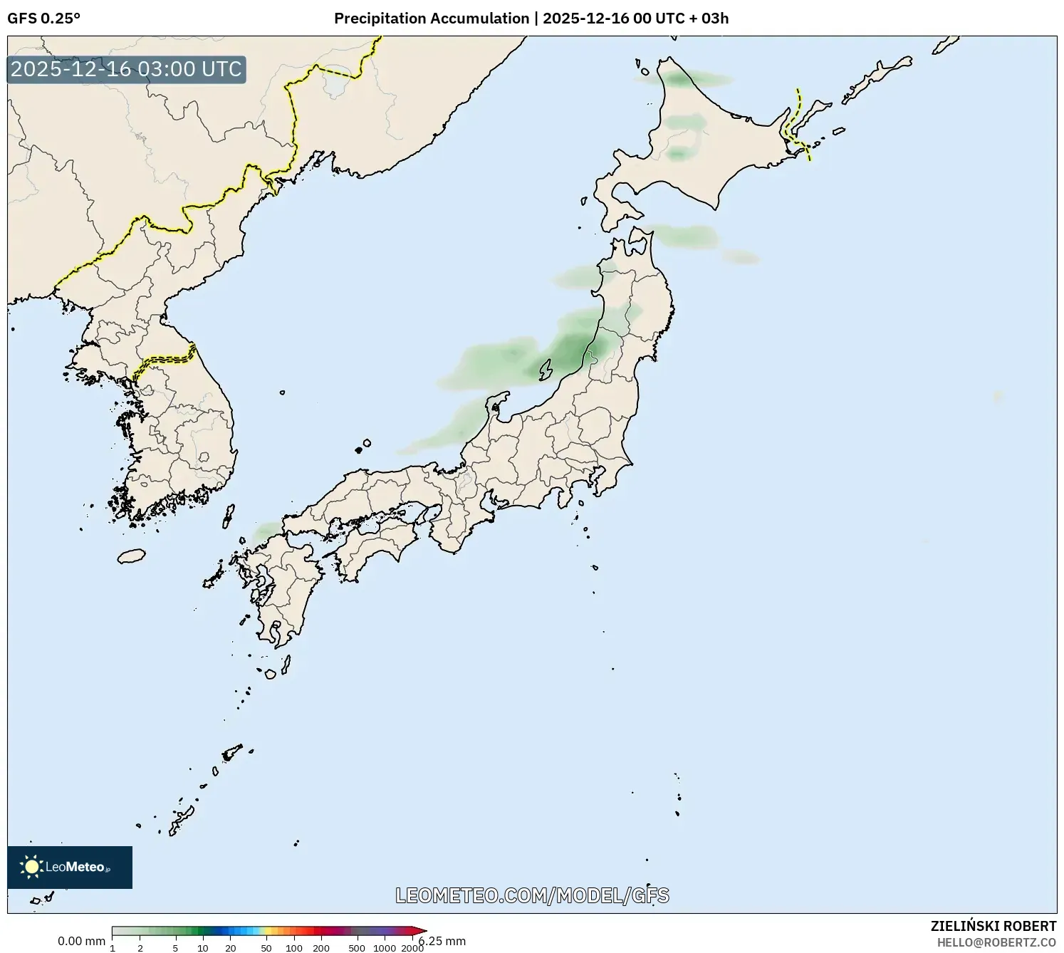 GFS model - Japan, Precipitation Accumulation