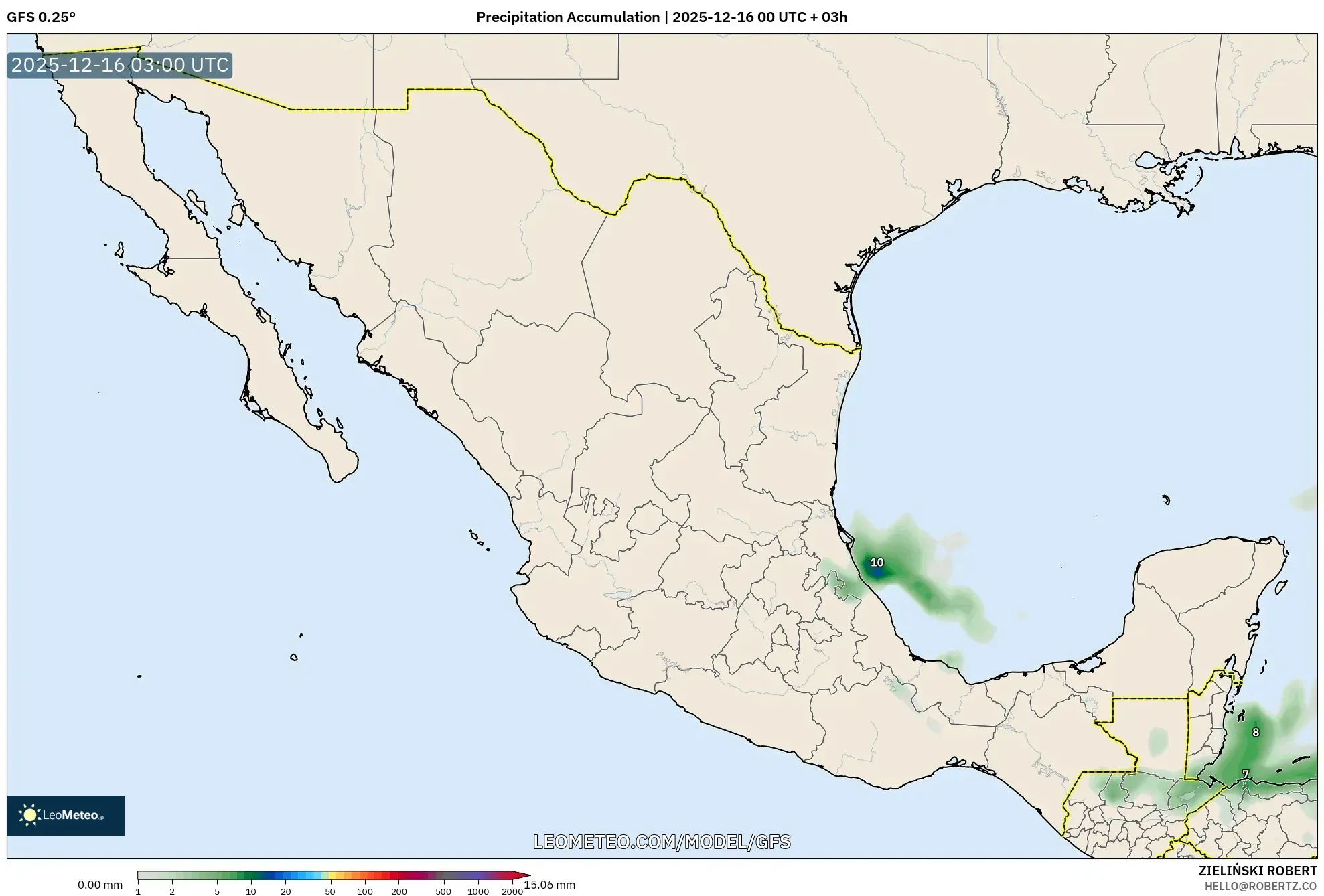 GFS model - Mexico, Precipitation Accumulation