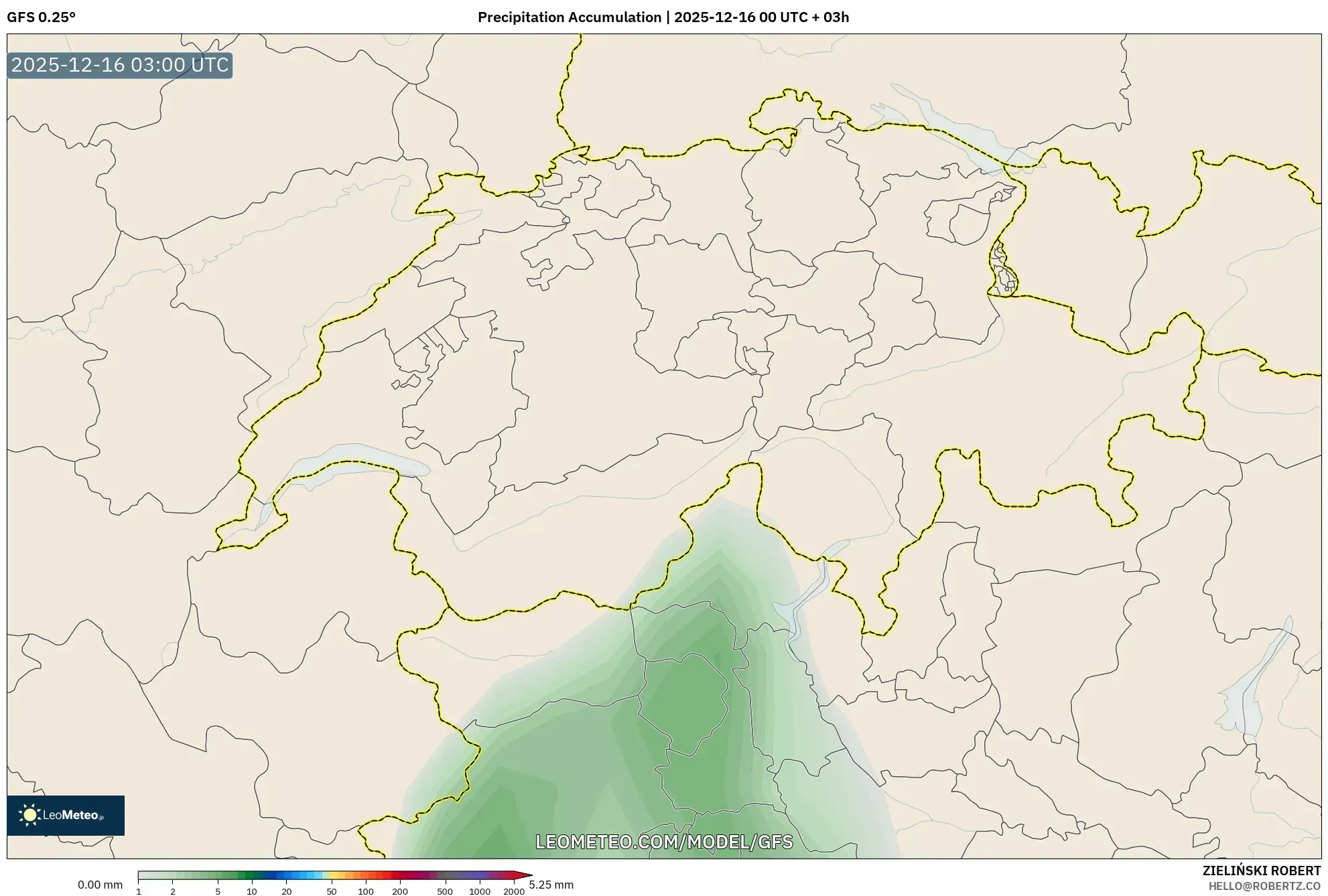 GFS model - Switzerland, Precipitation Accumulation