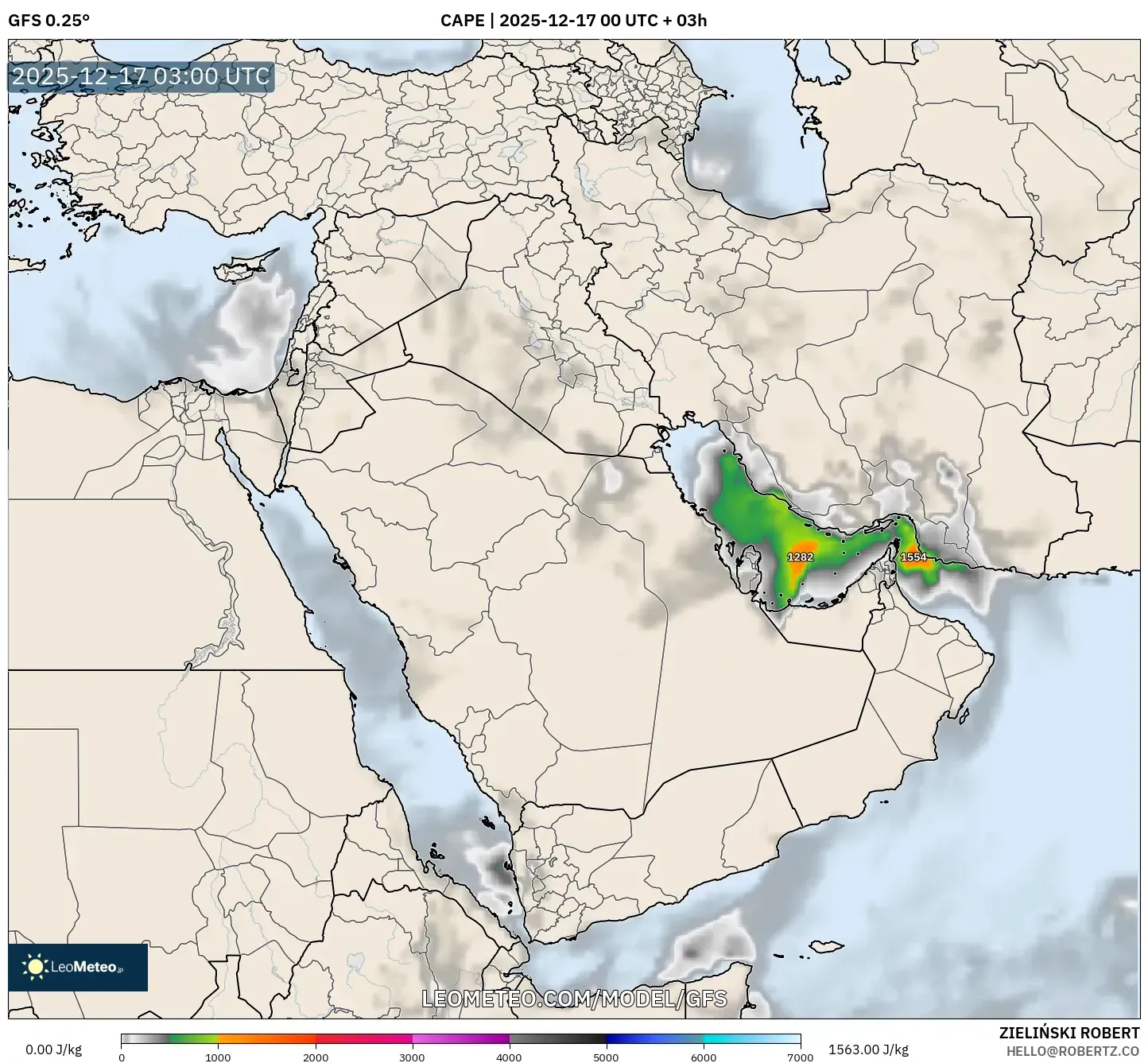 GFS model - Middle East, CAPE