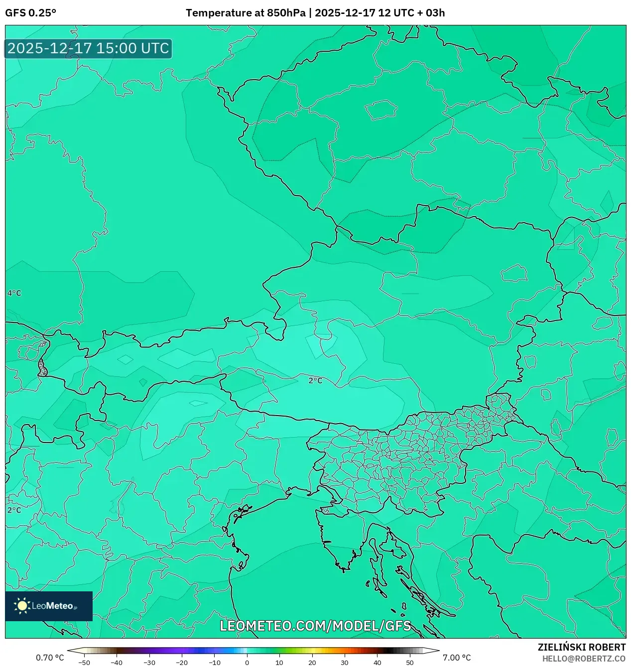 GFS model - Austria, Temperature at 850hPa