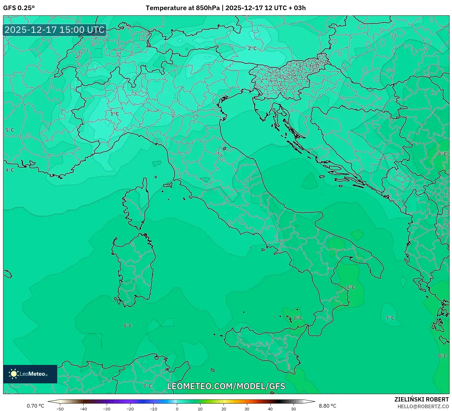 GFS model - Italy, Temperature at 850hPa