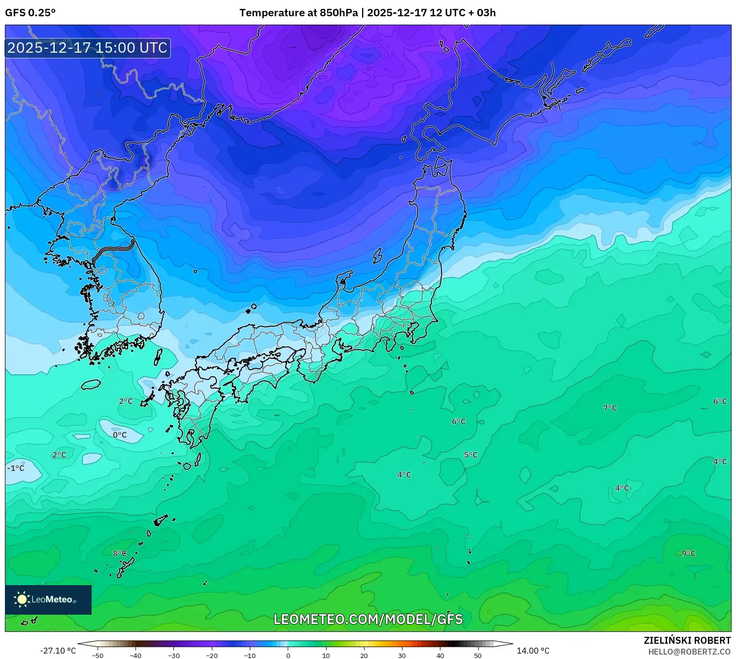 GFS model - Japan, Temperature at 850hPa
