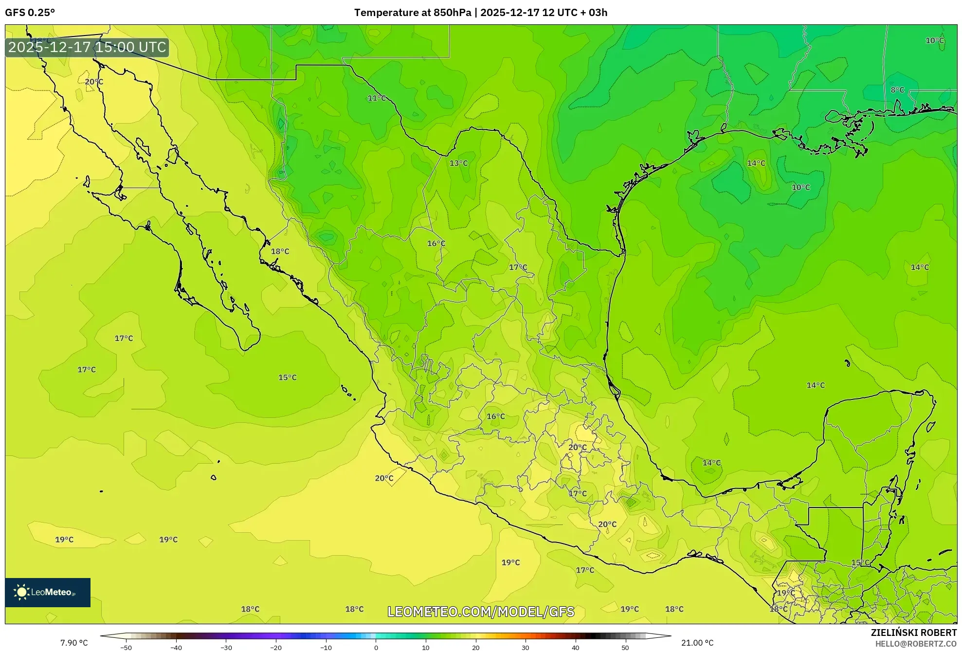 GFS model - Mexico, Temperature at 850hPa