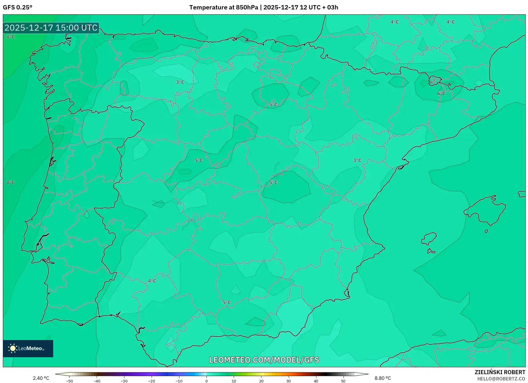 GFS model - Spain, Temperature at 850hPa