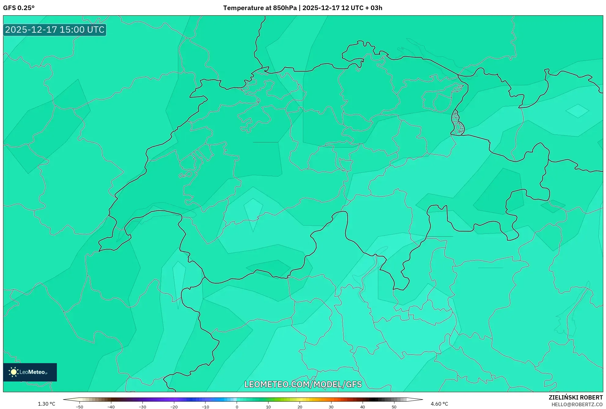 GFS model - Switzerland, Temperature at 850hPa