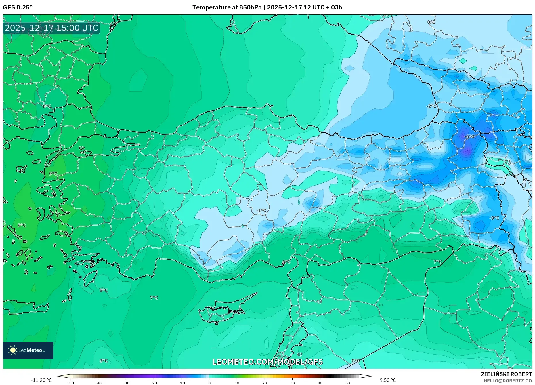 GFS model - Turkey, Temperature at 850hPa