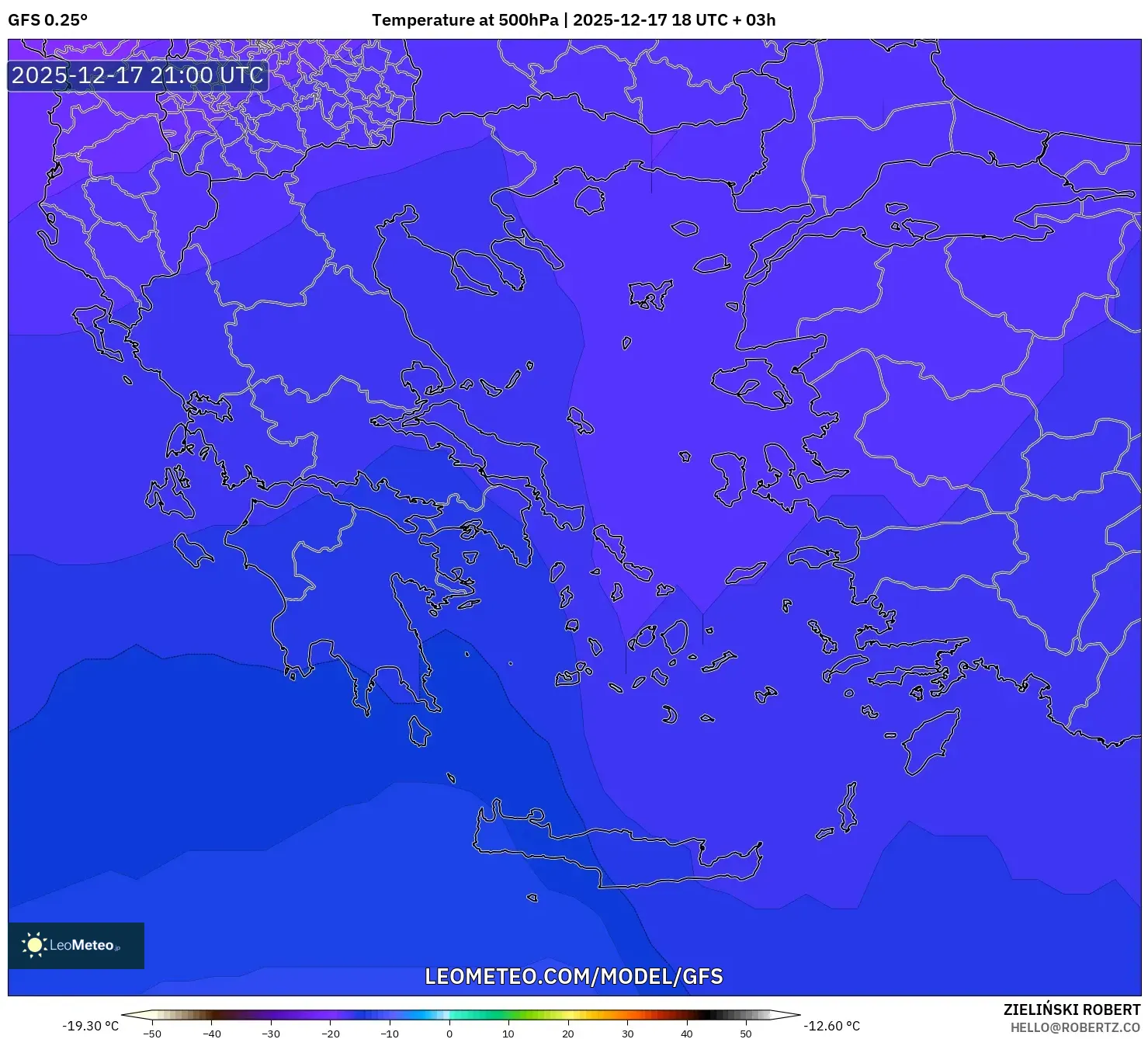 GFS model - Greece, Temperature at 500hPa