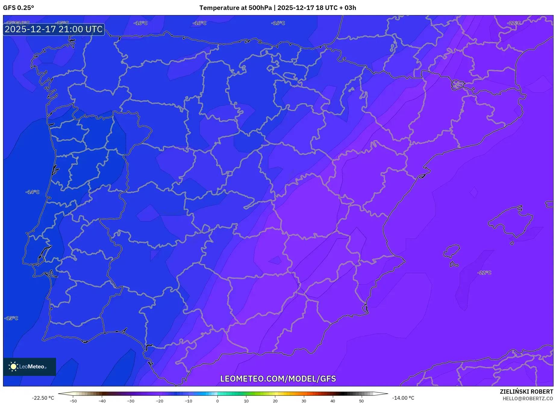 GFS model - Spain, Temperature at 500hPa