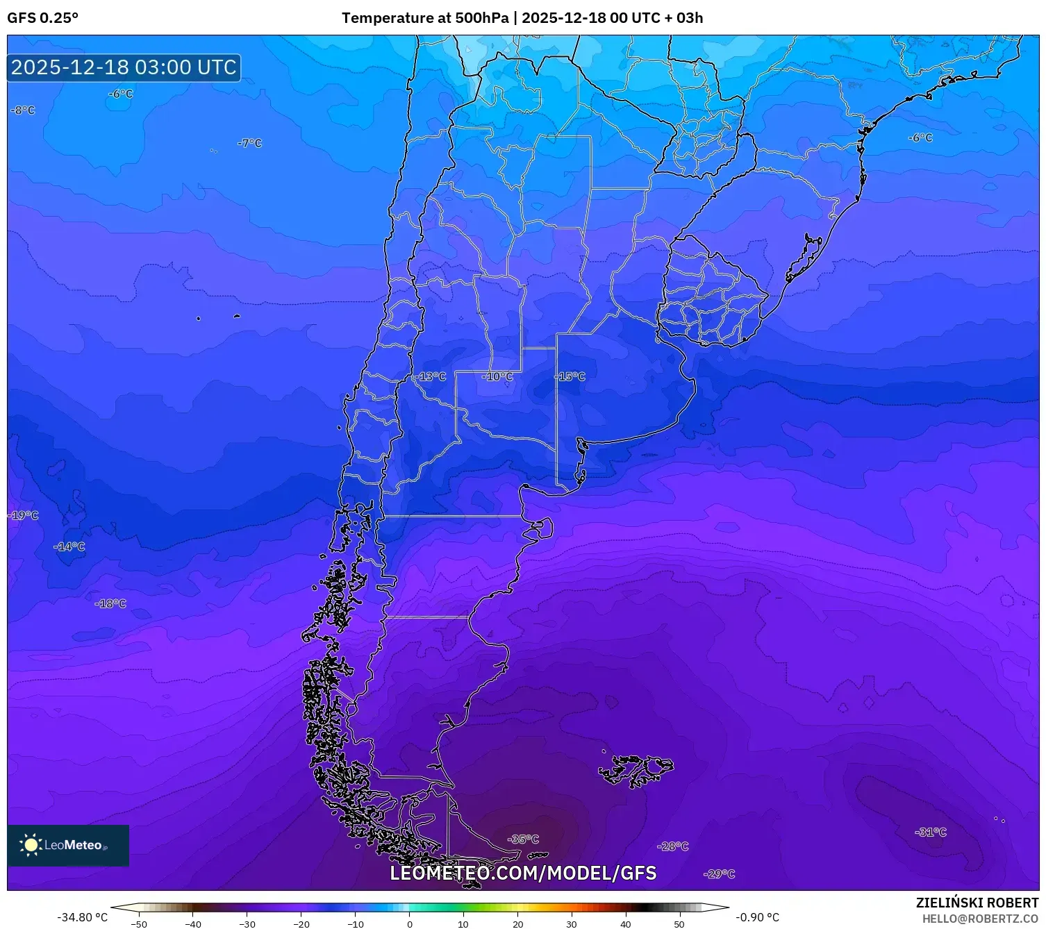GFS model - Argentina, Temperature at 500hPa