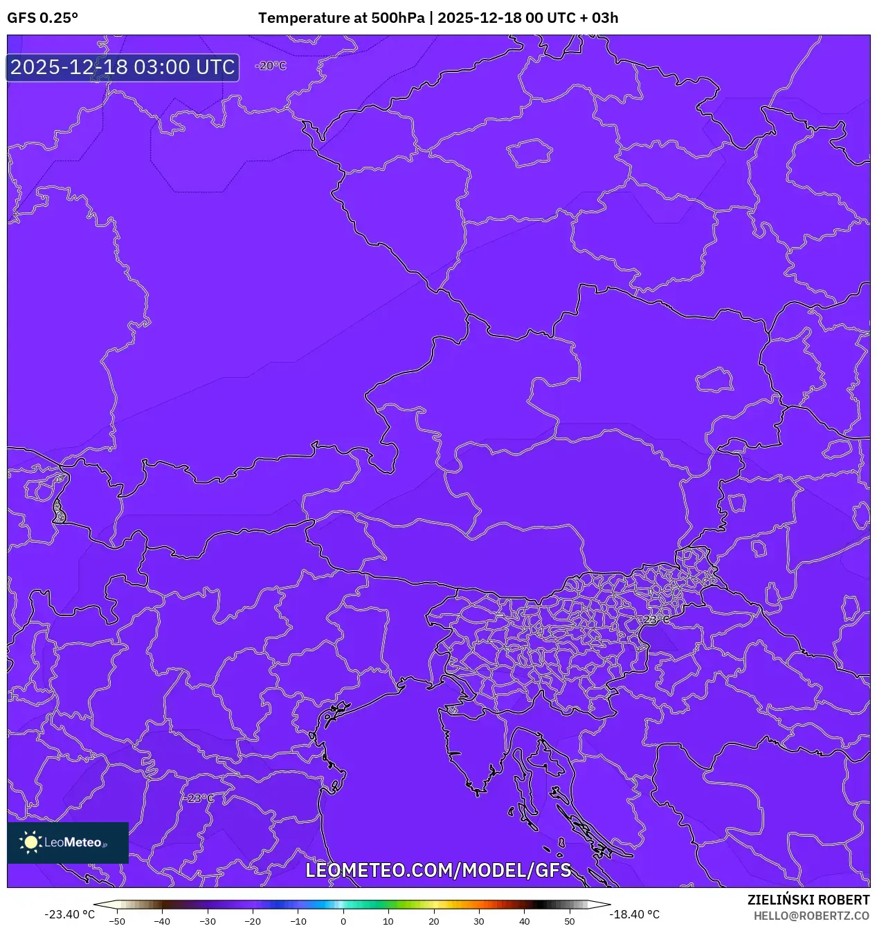 GFS model - Austria, Temperature at 500hPa