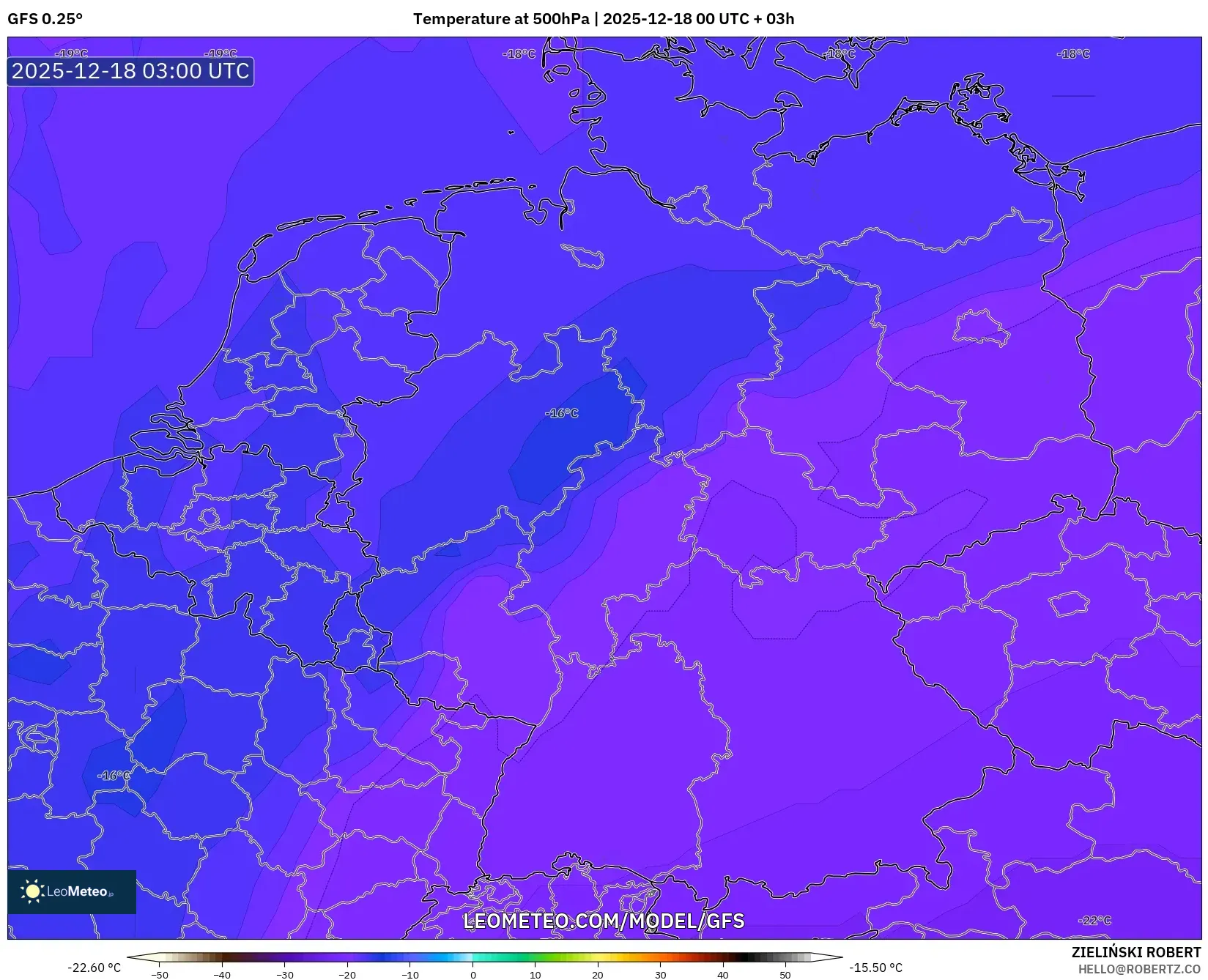 GFS model - Germany, Temperature at 500hPa