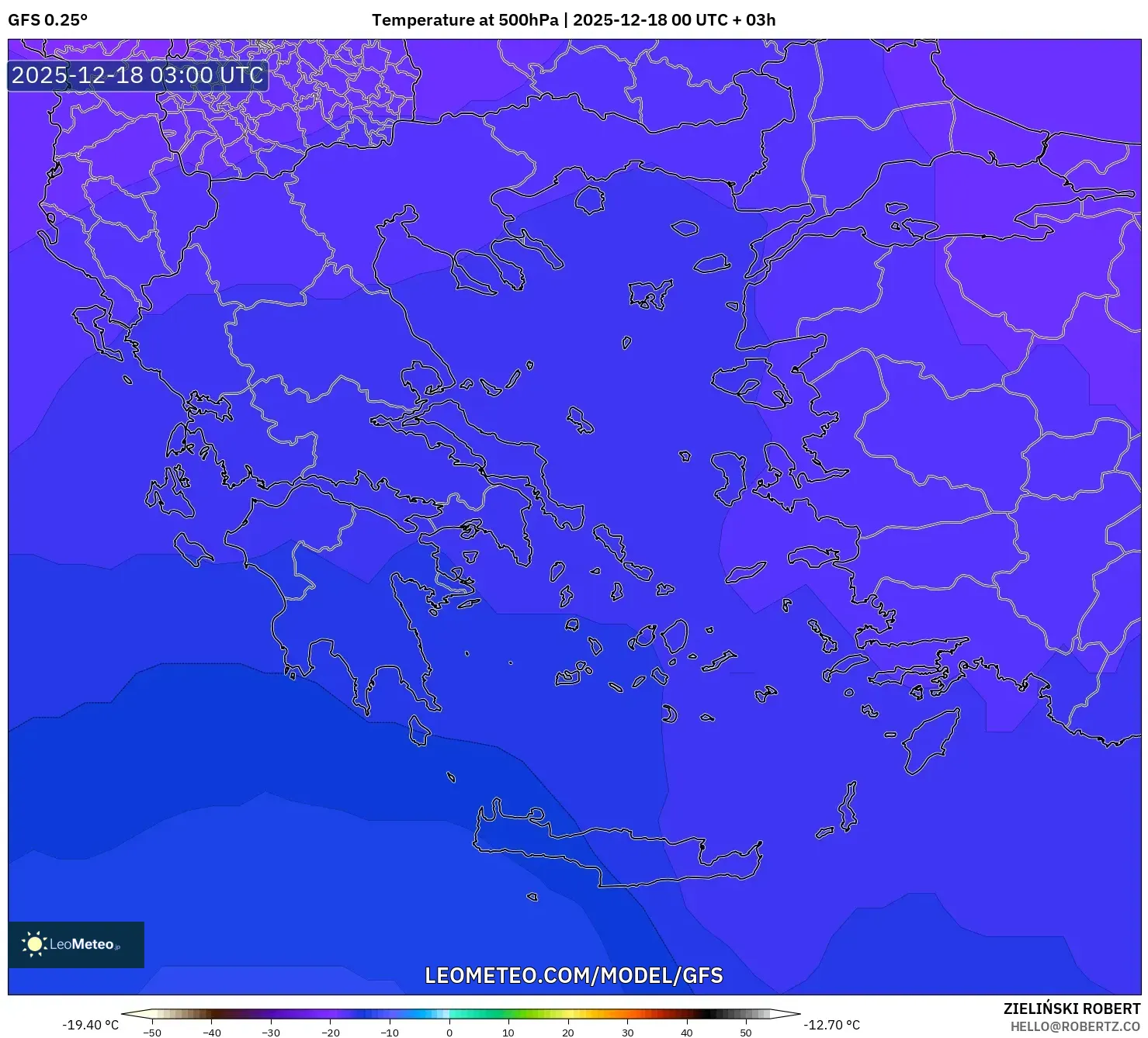 GFS model - Greece, Temperature at 500hPa