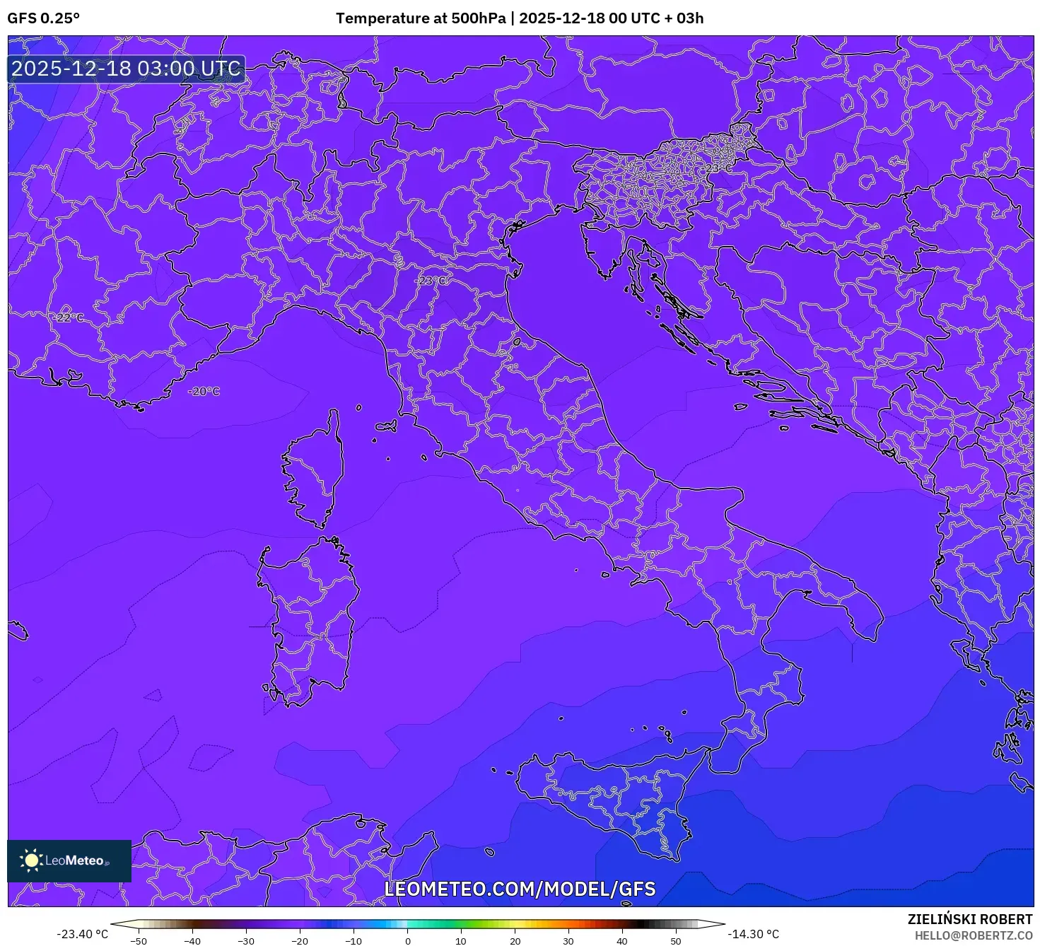 GFS model - Italy, Temperature at 500hPa