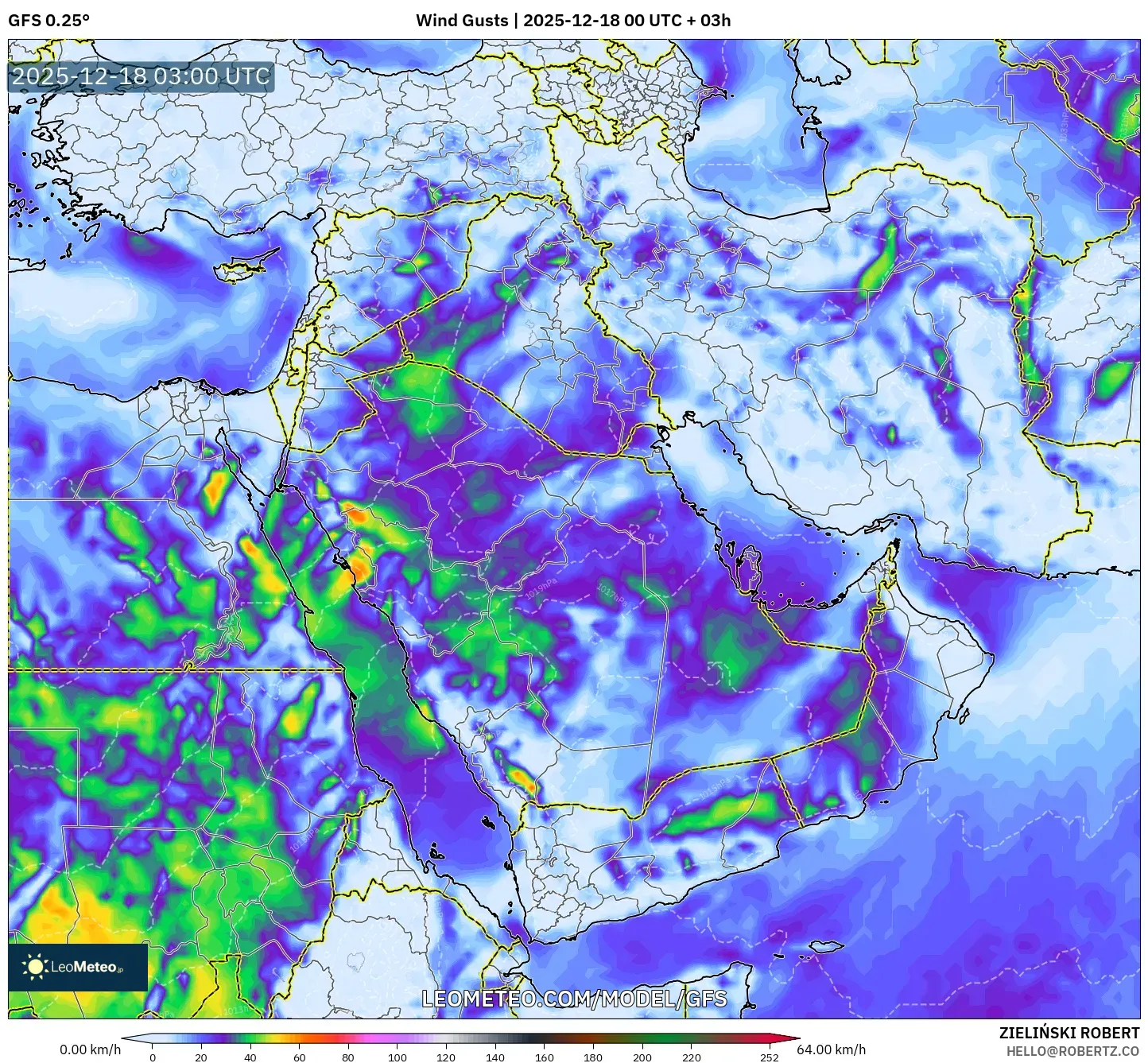 GFS model - Middle East, Wind Gusts