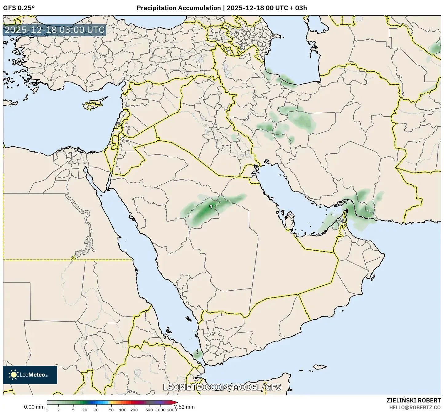 GFS model - Middle East, Precipitation Accumulation