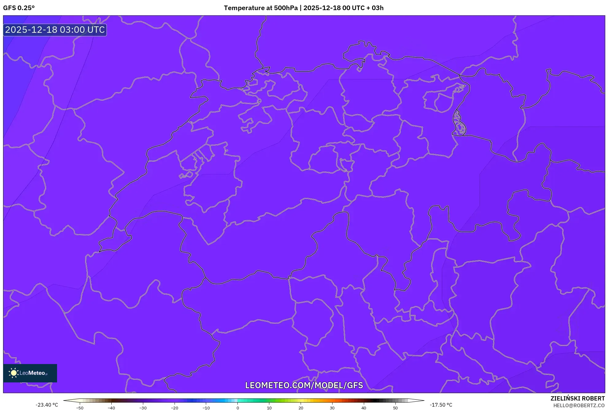 GFS model - Switzerland, Temperature at 500hPa