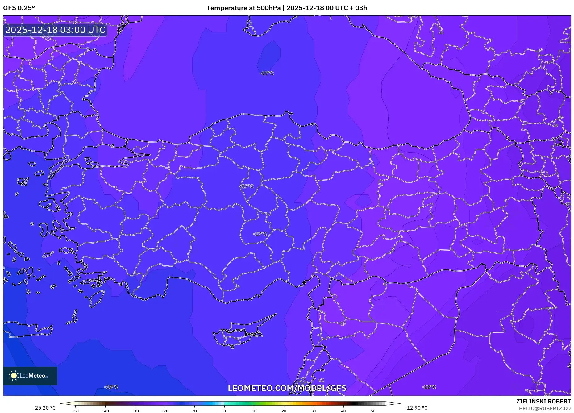 GFS model - Turkey, Temperature at 500hPa
