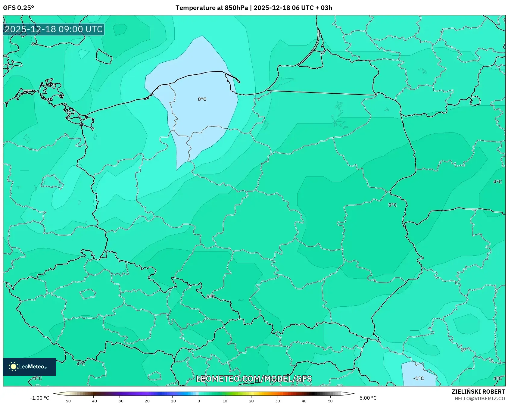 GFS model - Poland, Temperature at 850hPa