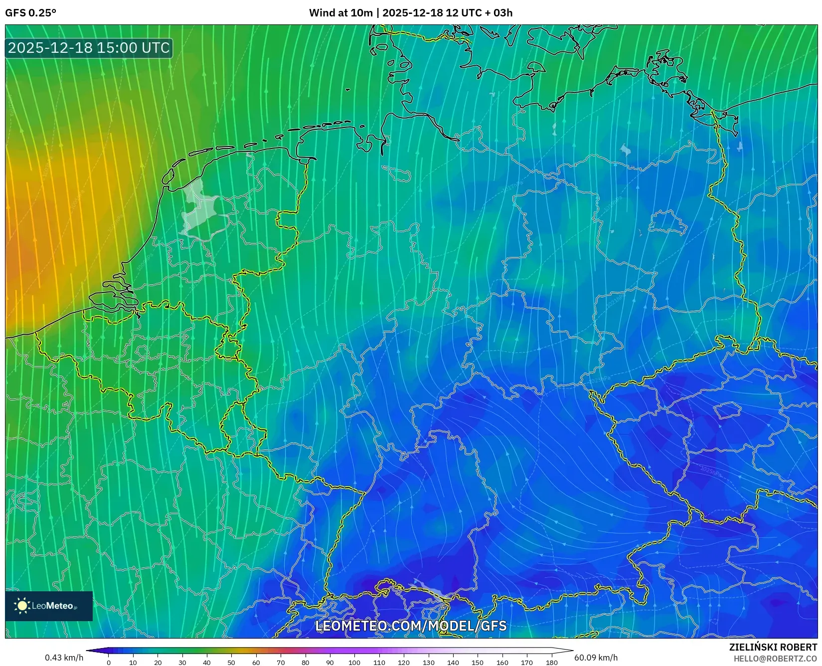 GFS model - Germany, Wind at 10m