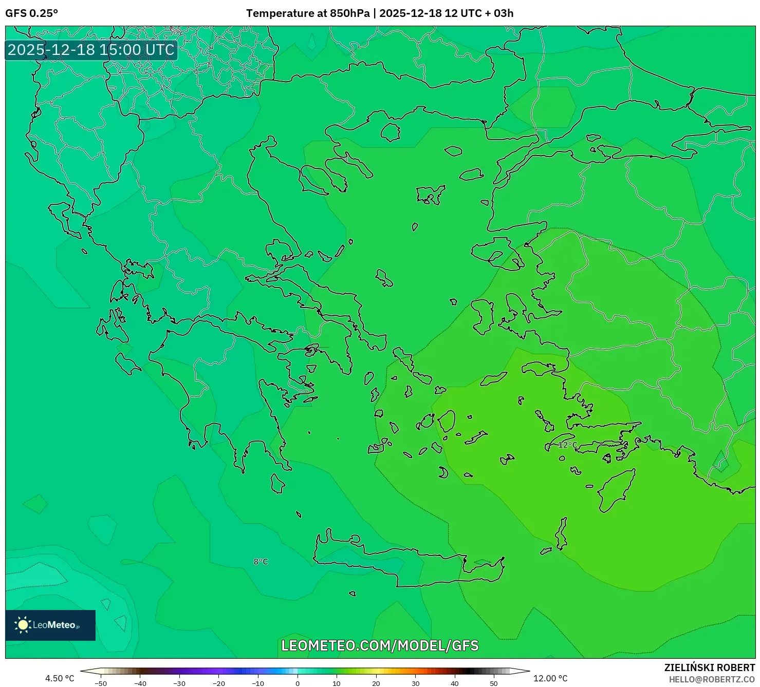 GFS model - Greece, Temperature at 850hPa