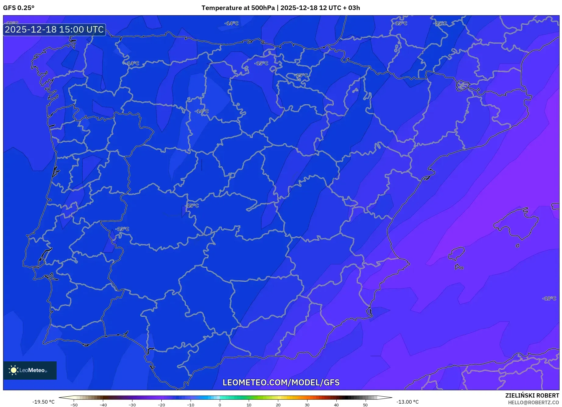 GFS model - Spain, Temperature at 500hPa