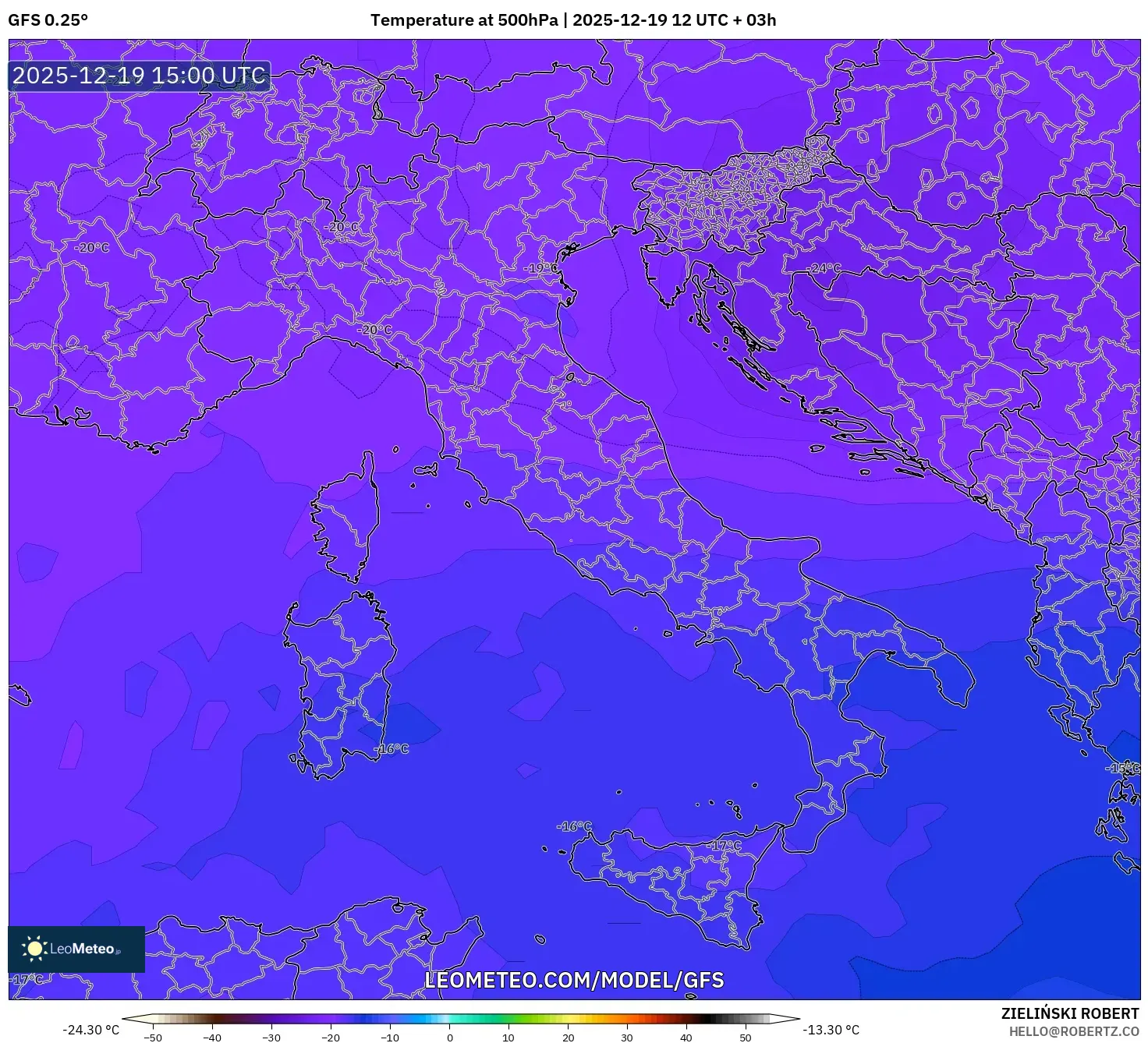 GFS model - Italy, Temperature at 500hPa