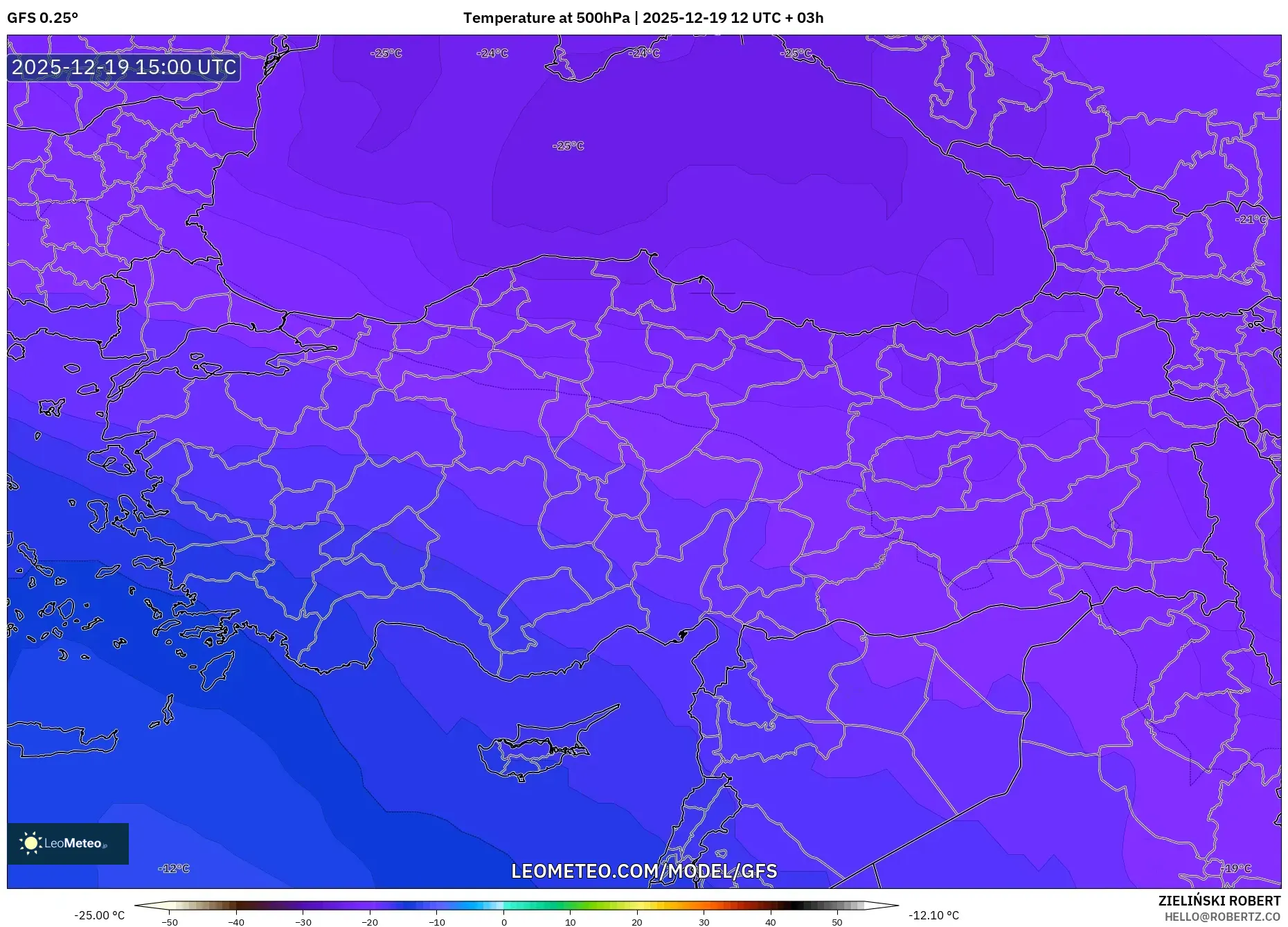 GFS model - Turkey, Temperature at 500hPa
