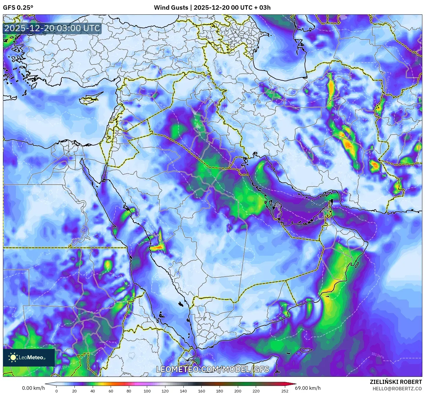 GFS model - Middle East, Wind Gusts