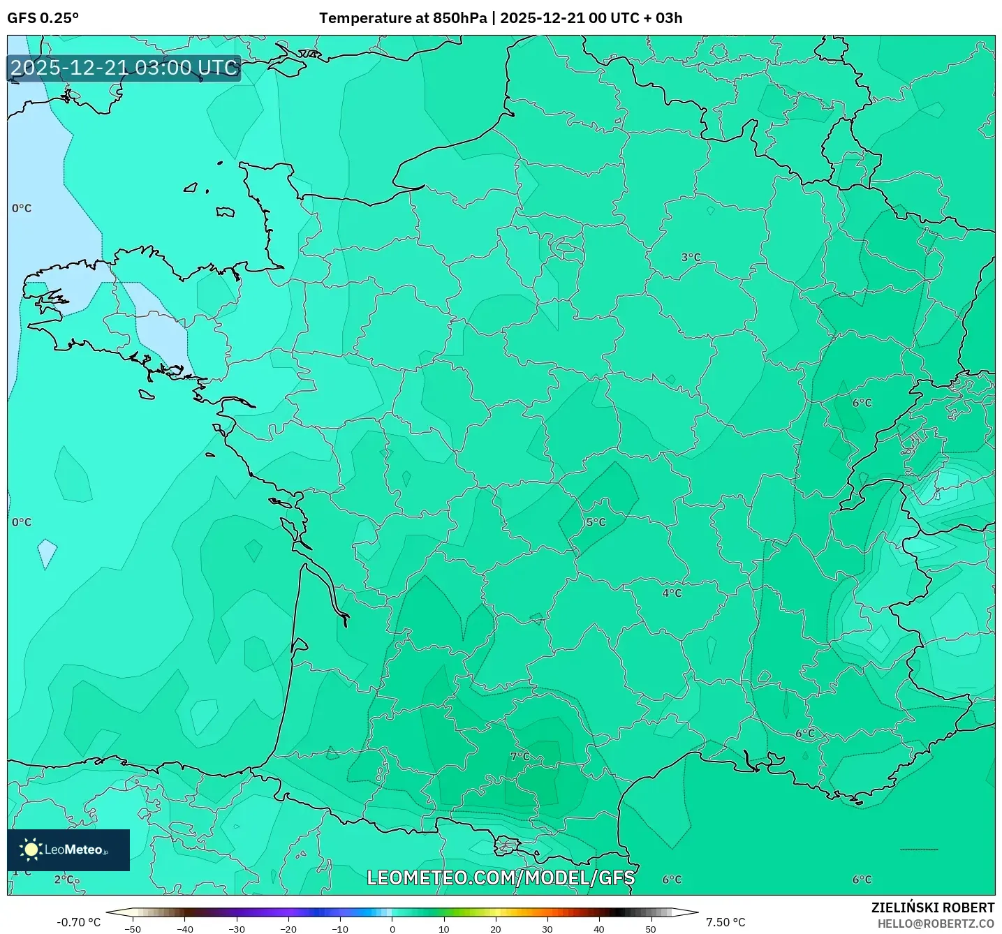 GFS model - France, Temperature at 850hPa