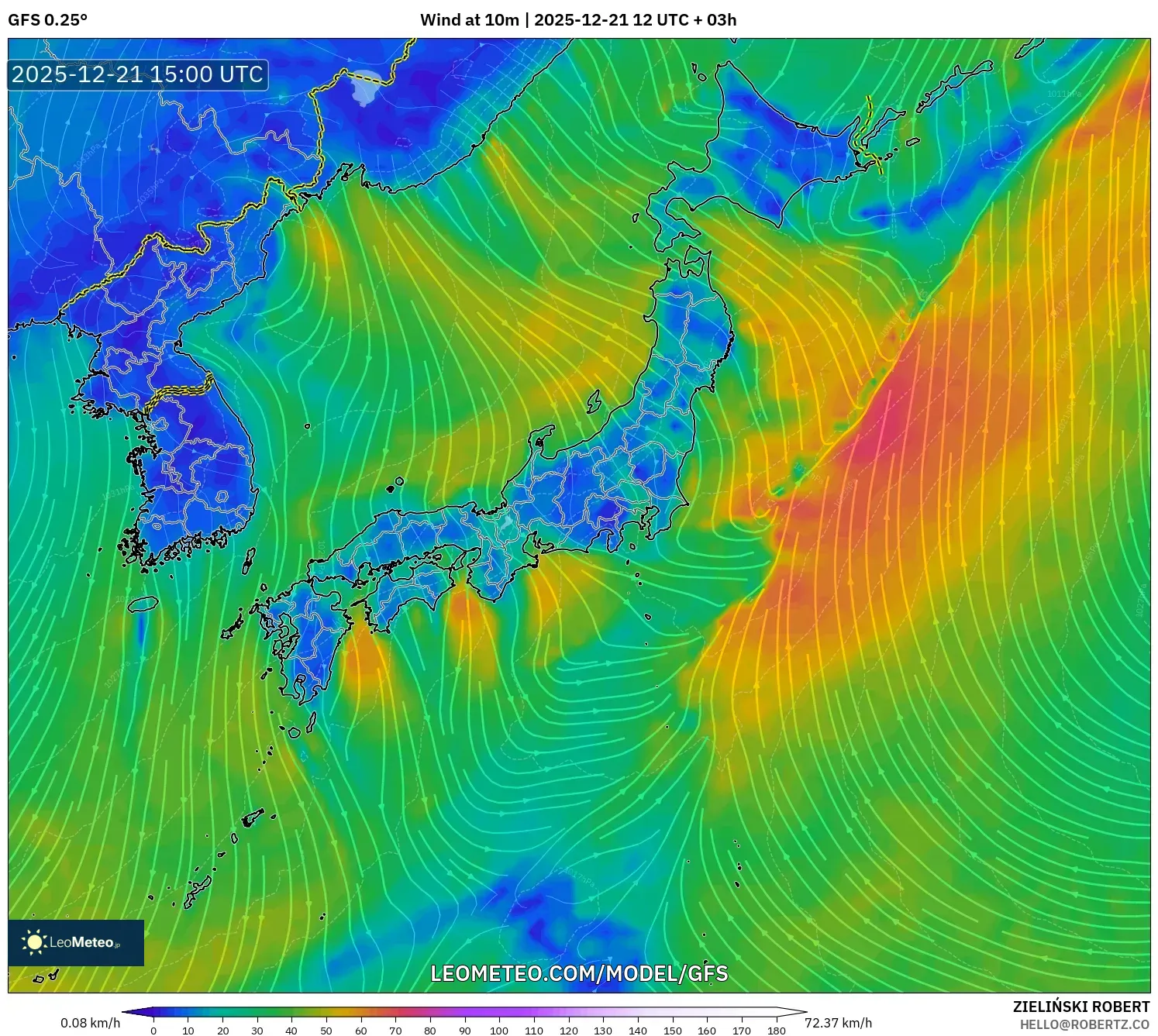 GFS model - Japan, Wind at 10m