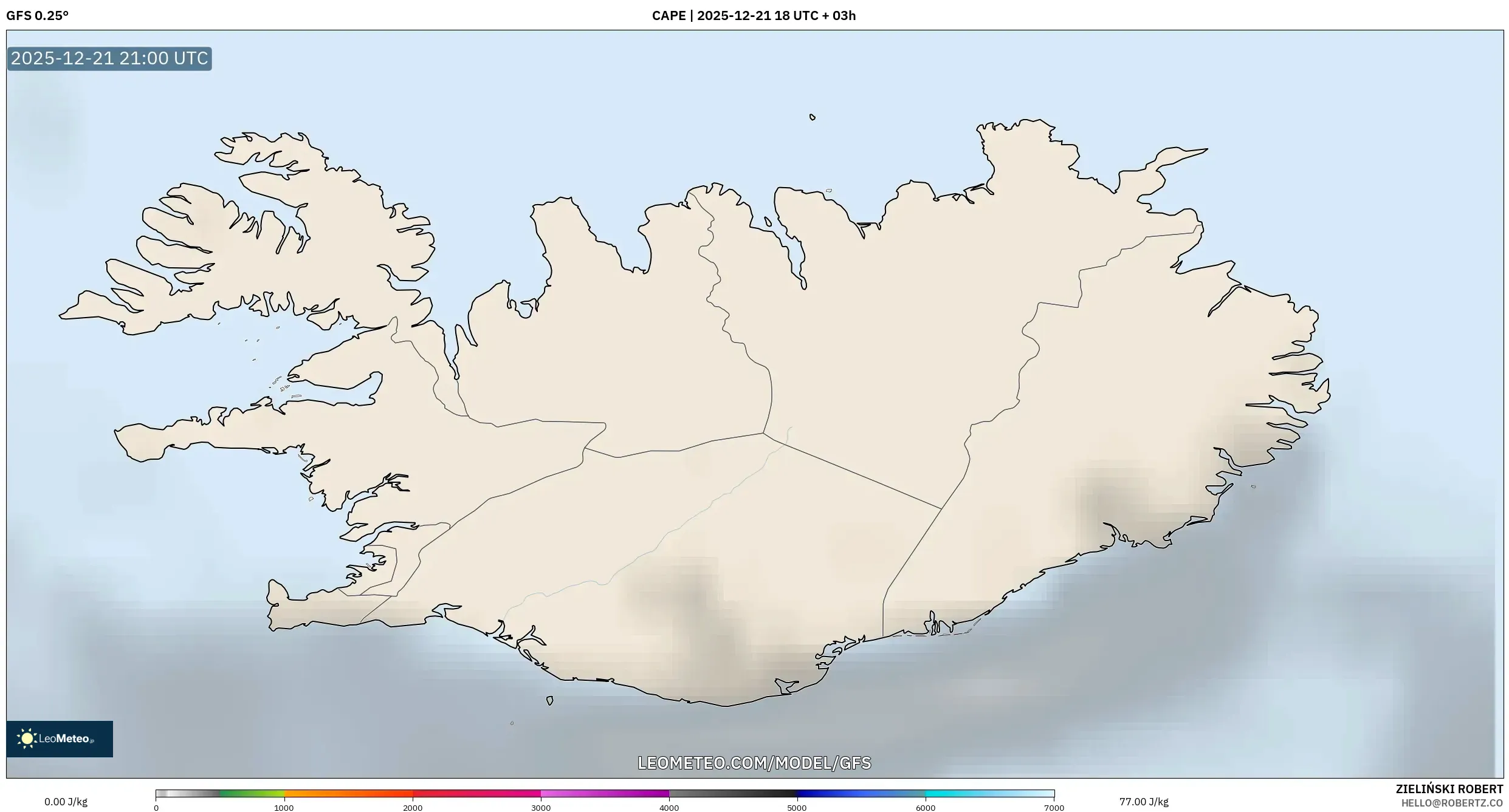 GFS model - Iceland, CAPE